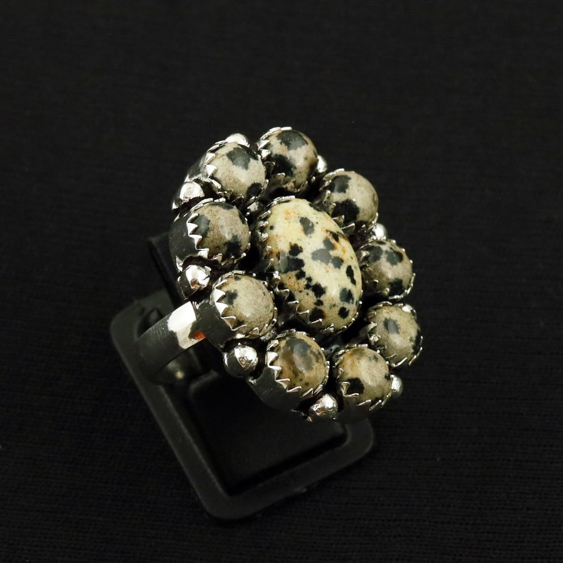 Natural Dalmatian Jasper 2 Micron Sterling Silver Plated Handmade Ring - 8.5MM: Product ID: 260731152007 Product - Handmade Silver Plated Ring Metal - 92.5 2 Micron Sterling Silver Plated Ring Size - 8.5MM Gemstone - Dalmatian Jasper Gemstone Origin - Mexico Gemstone Size - 10X14
