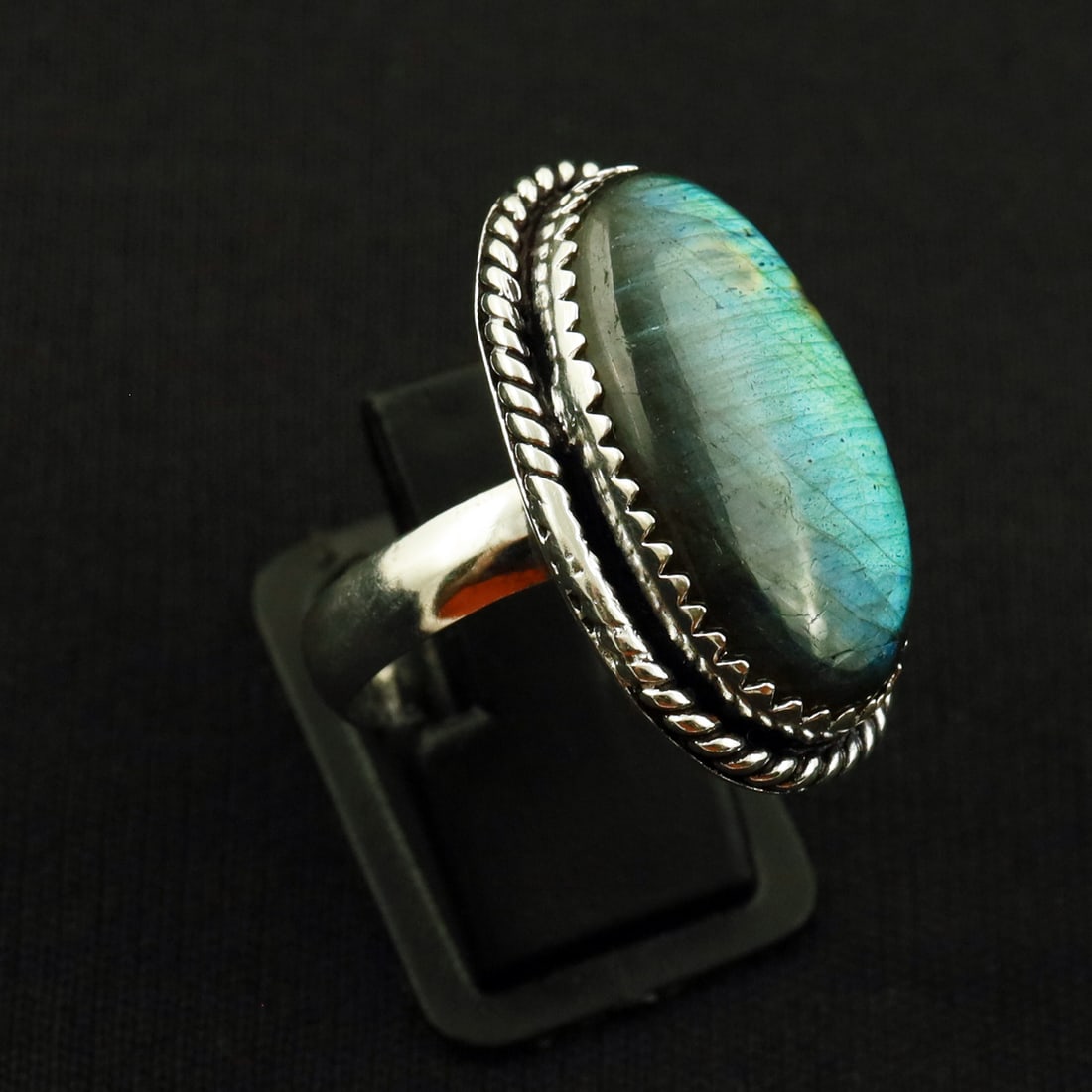 Natural Labradorite Sterling Silver 2-Micron Plated Handmade Ring - 9MM ( Adjustable ): Product ID: 260722121928 Product - Handmade Silver Plated Ring Metal - 92.5 2-Micron Sterling Silver Plated Ring Size - 9MM Gemstone - Labradorite Gemstone Origin - Canada Gemstone Size - 2.5X1.5 CM G