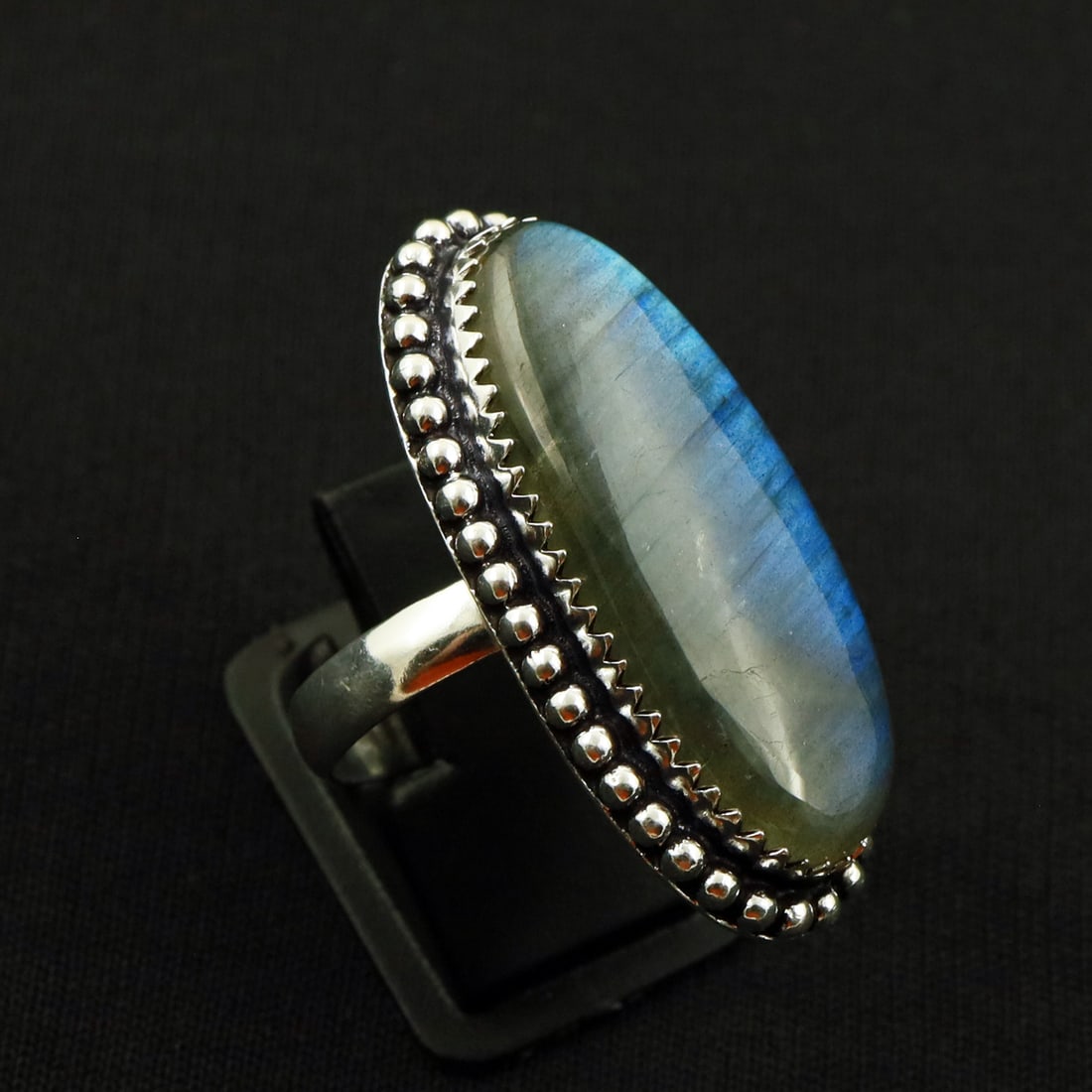 Natural Labradorite Sterling Silver 2-Micron Plated Handmade Ring - 9MM ( Adjustable ): Product ID: 260722121723 Product - Handmade Silver Plated Ring Metal - 92.5 2-Micron Sterling Silver Plated Ring Size - 9MM ( Adjustable ) Gemstone - Labradorite Gemstone Origin - Canada Gemstone Size