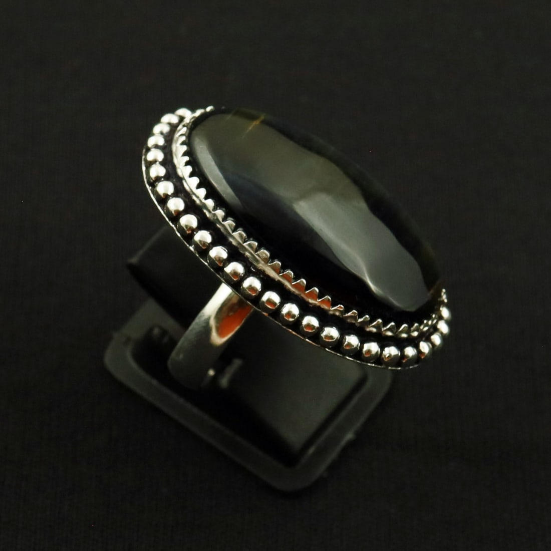 Natural Black Tiger Eye Sterling Silver 2-Micron Plated Handmade Ring - 10MM: Product ID: 260722121633 Product - Handmade Silver Plated Ring Metal - 92.5 2-Micron Sterling Silver Plated Ring Size - 10MM Gemstone - Black Tiger Eye Gemstone Origin - South Africa Gemstone Size - 3