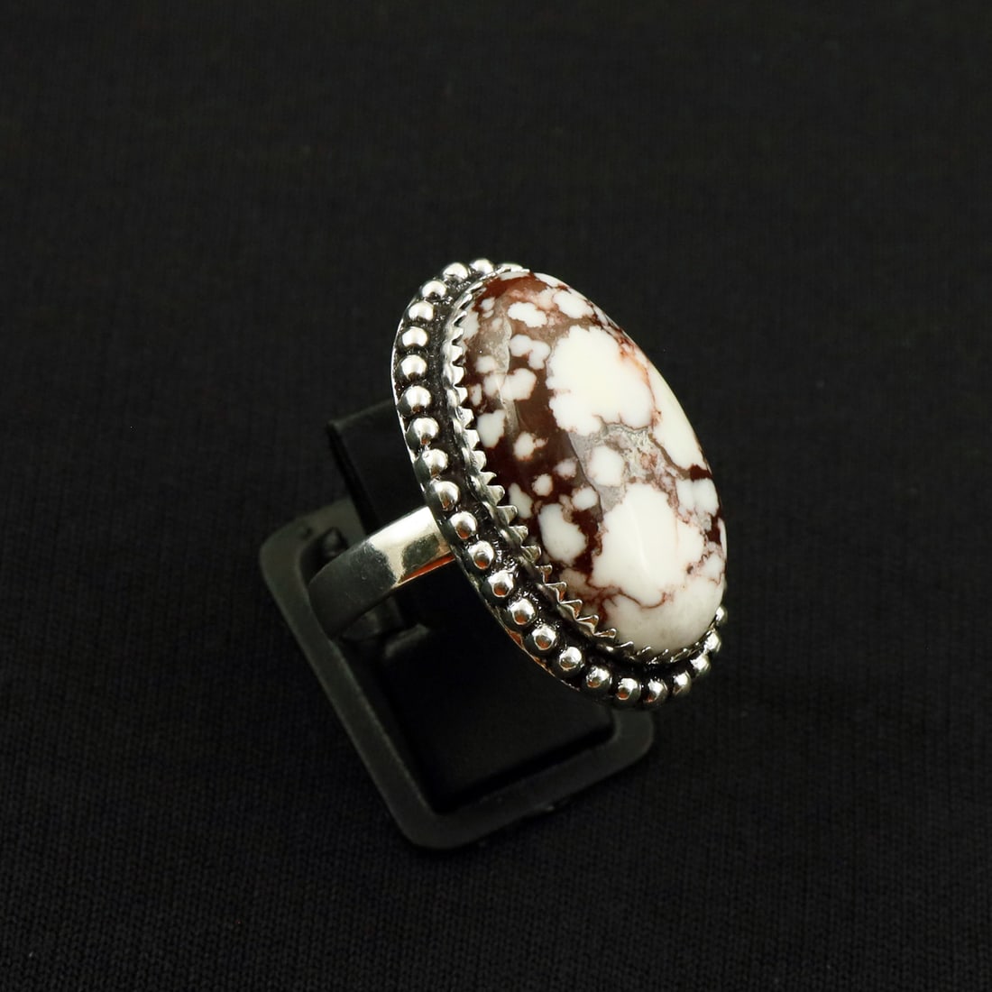 Natural Wild Horse Sterling Silver 2-Micron Plated Handmade Ring - 9MM ( Adjustable): Product ID: 260722115804 Product - Handmade Silver Plated Ring Metal - 92.5 2-Micron Sterling Silver Plated Ring Size - 9MM ( Adjustable) Gemstone - Wild Horse Gemstone Origin - United States Gemstone