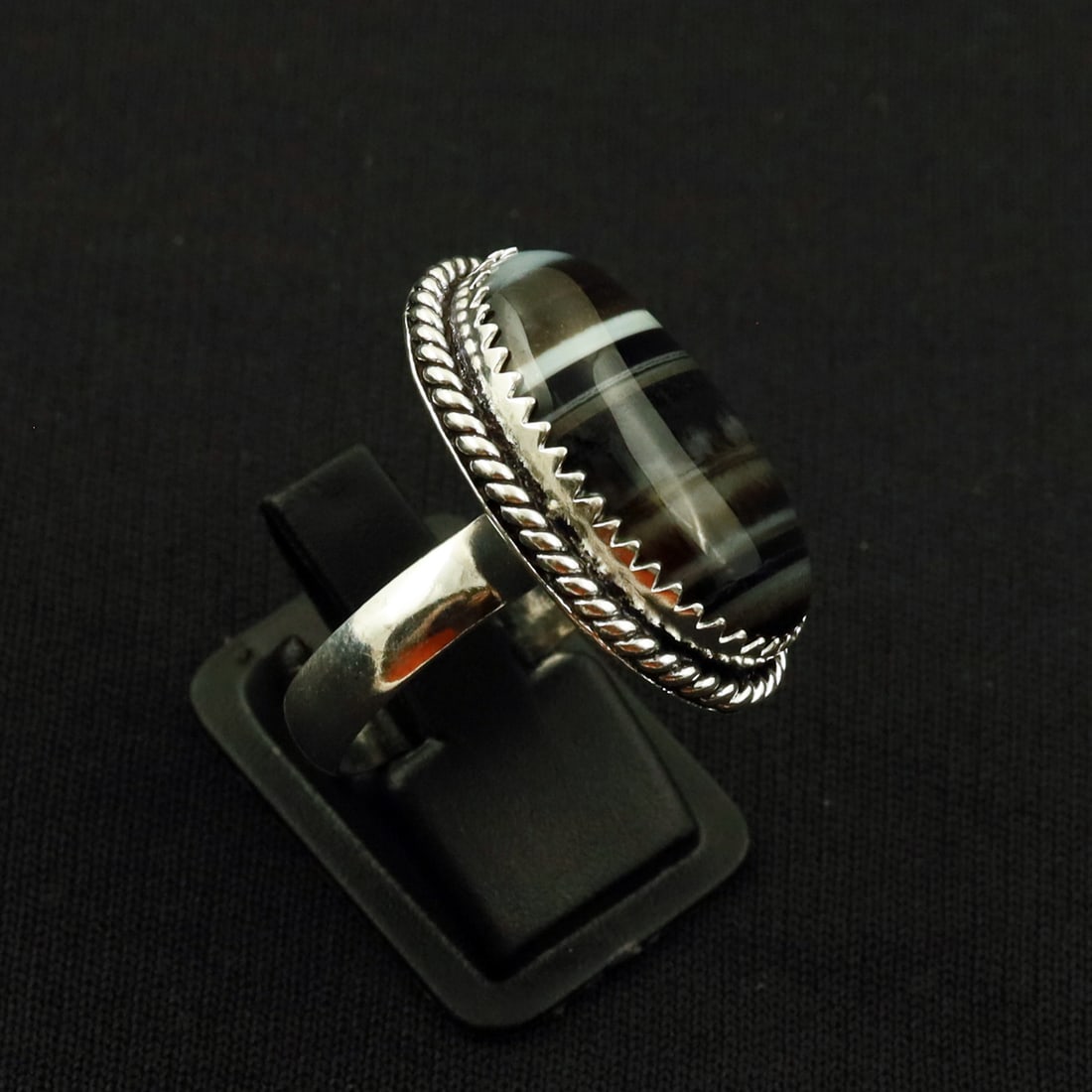 Natural Banded Agate Sterling Silver 2-Micron Plated Handmade Ring - 8.5MM ( Adjustable ): Product ID: 260722115657 Product - Handmade Silver Plated Ring Metal - 92.5 2-Micron Sterling Silver Plated Ring Size - 8.5MM ( Adjustable) Gemstone - Banded Agate Gemstone Origin - Brazil Gemstone Si