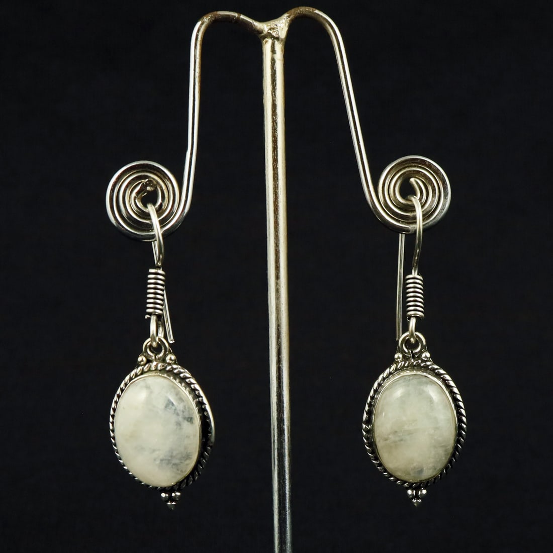 Natural Rainbow Moonstone Sterling Silver Plated Handmade Stud Earring: Product ID: 260722101037 Product - Handmade Silver Plated Stud Earring Metal - 92.5 Sterling Silver Plated Earring Type - Stud Gemstone -Rainbow Moonstone Gemstone Origin - India Gemstone Size - 12X16
