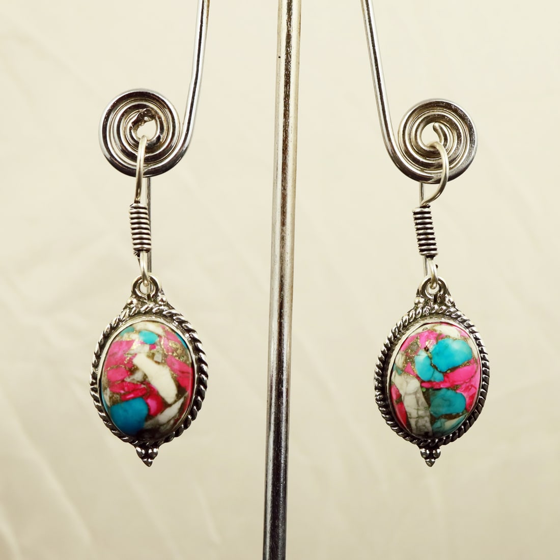 Natural Cotton Candy Sterling Silver Plated Handmade Stud Earring: Product ID: 260722100814 Product - Handmade Silver Plated Stud Earring Metal - 92.5 Sterling Silver Plated Earring Type - Stud Gemstone - Cotton Candy Gemstone Origin - United States Gemstone Size - 1