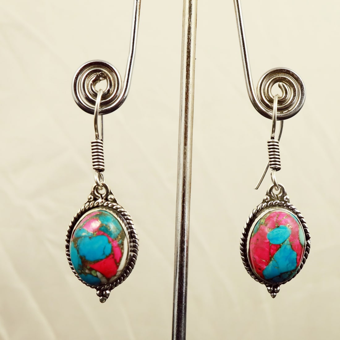 Natural Cotton Candy Sterling Silver Plated Handmade Stud Earring: Product ID: 260722100742 Product - Handmade Silver Plated Stud Earring Metal - 92.5 Sterling Silver Plated Earring Type - Stud Gemstone - Cotton Candy Gemstone Origin - United States Gemstone Size - 1