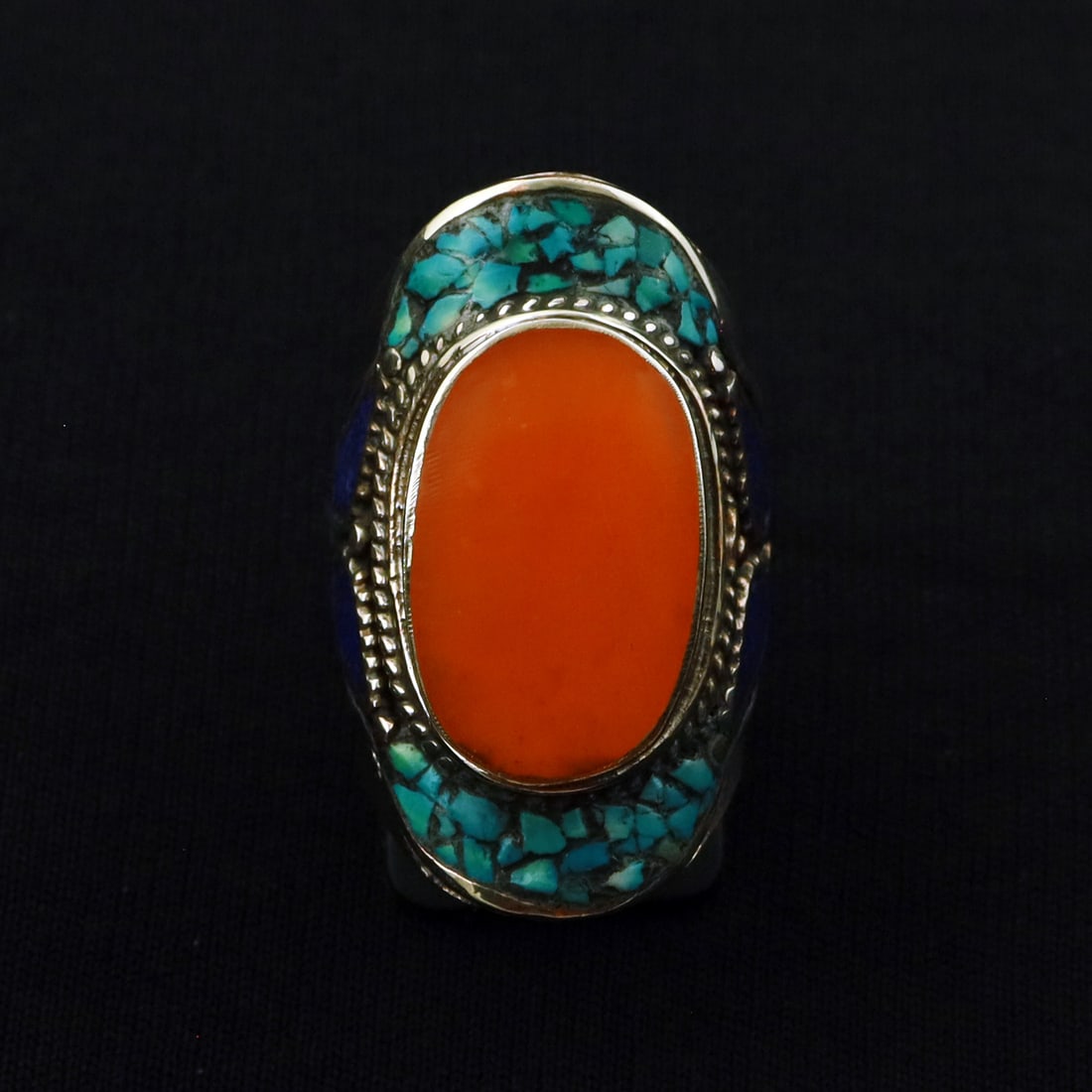 Tibetan Turquoise & Copal Handmade Ethnic Ring - 10MM: Product ID: 260721174452 Product - Tibetan Handmade Ethnic Ring Ring Size - 10MM Ring Weight - 17 Gram Gemstone - Turquoise & Copal & Lapis Lazuli Metal - Brass & Copper mix Metal Origin - Nepal Count