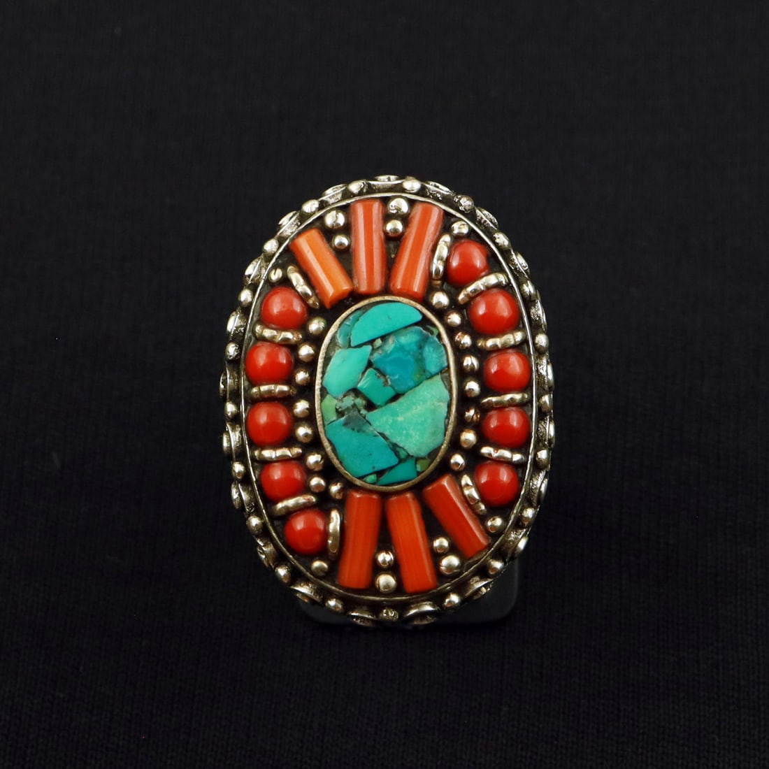 Tibetan Turquoise & Coral Handmade Vintage Ethnic Ring - 8MM: Product ID: 260721171551 Product - Tibetan Handmade Vintage Ethnic Ring Ring Size - 8MM Ring Weight - 27 Gram Gemstone - Turquoise & Coral Metal - Brass & Copper mix Metal Origin - Nepal Country/Regio