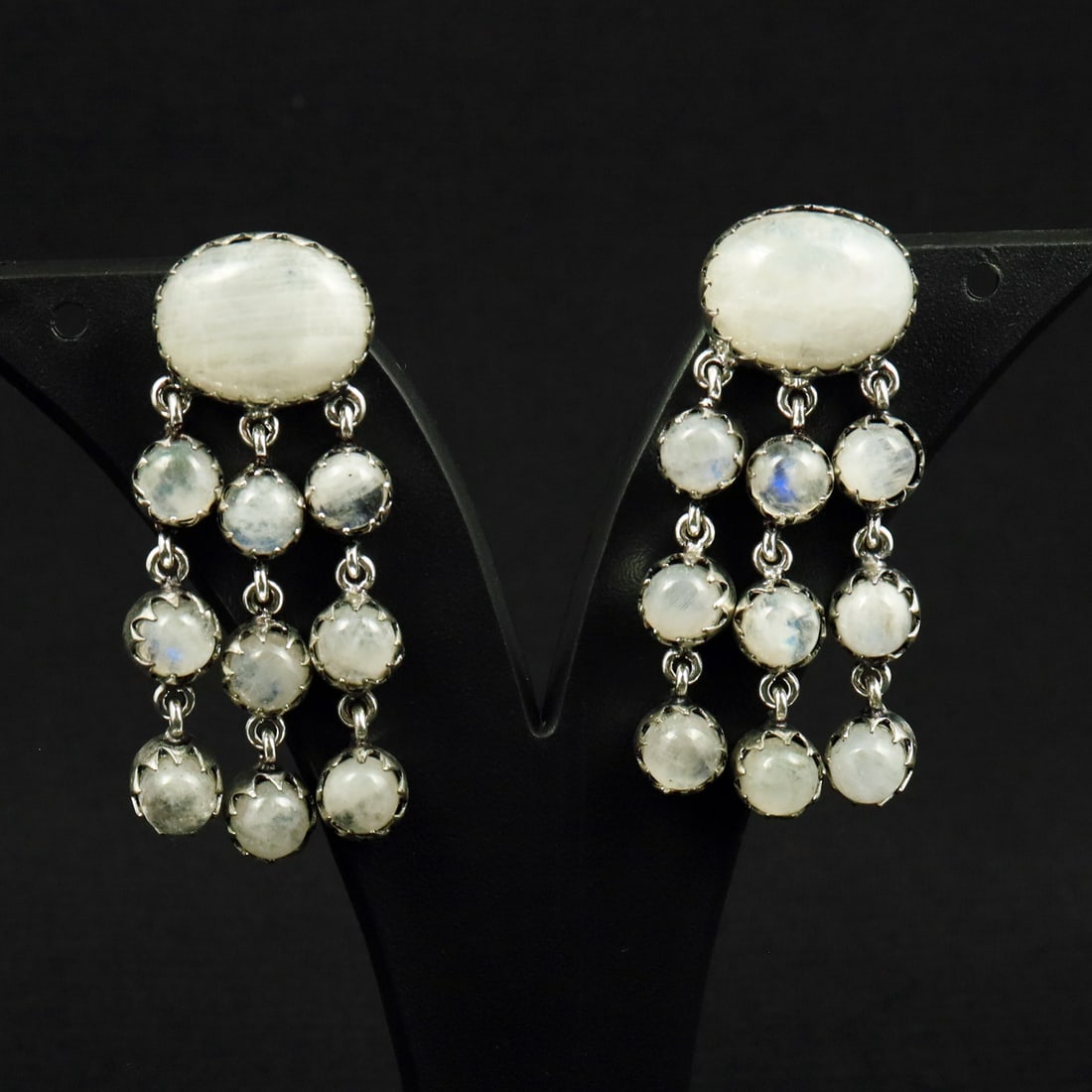 Natural Rainbow Moonstone Sterling Silver Plated Handmade Stud Earring (1 of 3)