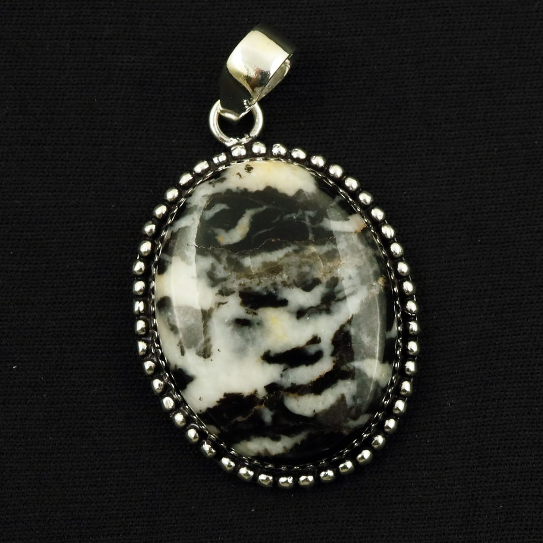 Natural Zebra Jasper Sterling Silver Plated Handmade Pendant: Product ID: 260714170252 Product - Handmade Silver Plated Pendant Metal - 92.5 Sterling Silver Plated Pendant Size - 3.5x2.5 CM Gemstone - Zebra Jasper Gemstone Origin - Africa Gemstone Shape - Oval P