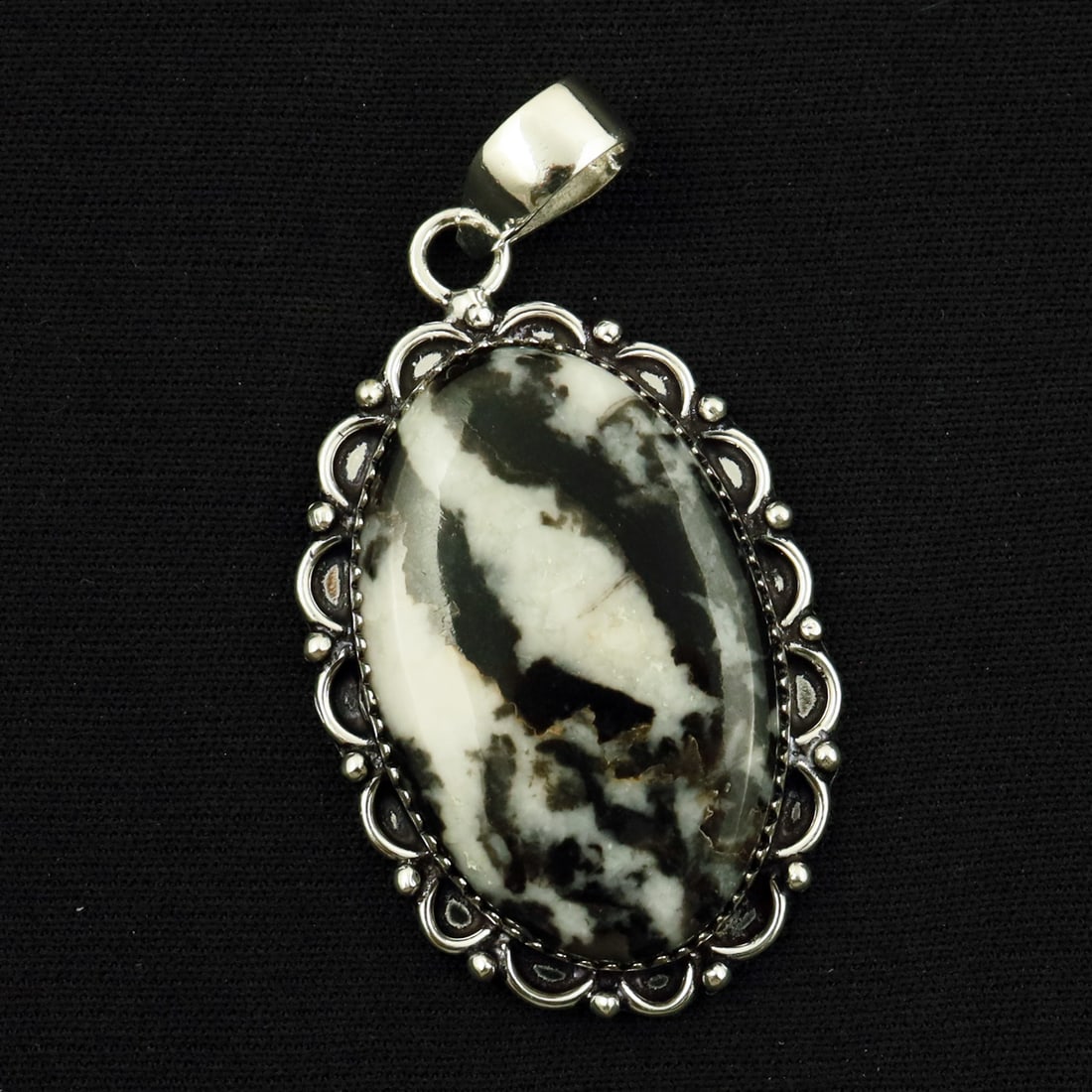 Natural Zebra Jasper Sterling Silver Plated Handmade Pendant: Product ID: 260714170659 Product - Handmade Silver Plated Pendant Metal - 92.5 Sterling Silver Plated Pendant Size - 4x2.5 CM Gemstone - Zebra Jasper Gemstone Origin - Africa Gemstone Shape - Oval Pen