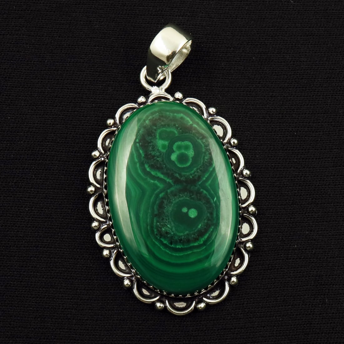 Natural Malachite Sterling Silver Plated Handmade Pendant: Product ID: 260714163055 Product - Handmade Silver Plated Pendant Metal - 92.5 Sterling Silver Plated Pendant Size - 4x2.5 CM Gemstone - Malachite Gemstone Origin - Democratic Republic of Congo Gemsto