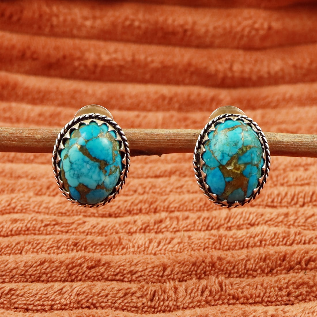 Natural Kingman Turquoise Sterling Silver Plated Handmade Stud Earring: Product ID: 260710134135 Product - Handmade Silver Plated Stud Earring Metal - 92.5 Sterling Silver Plated Earring Type - Stud Gemstone - Kingman Turquoise Gemstone Origin - United States Gemstone Siz