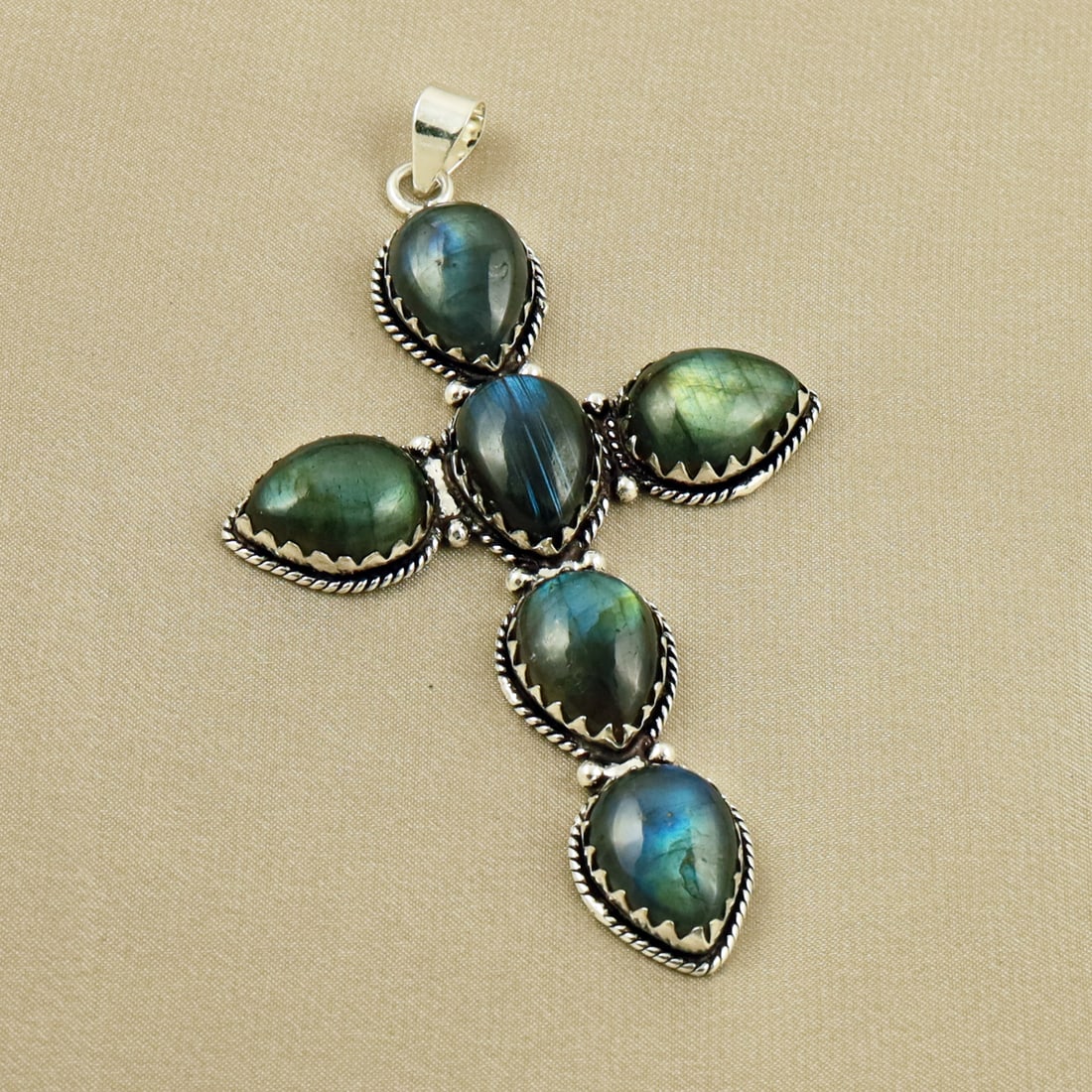 Natural Labradorite Sterling Silver Plated Handmade Pendant: Product ID: 260704121330 Product - Handmade Silver Plated Pendant Metal - 92.5 Sterling Silver Plated Pendant Size - 3.5x2 Inch Gemstone - Labradorite Gemstone Origin - Canada Gemstone Size - 12x16 MM
