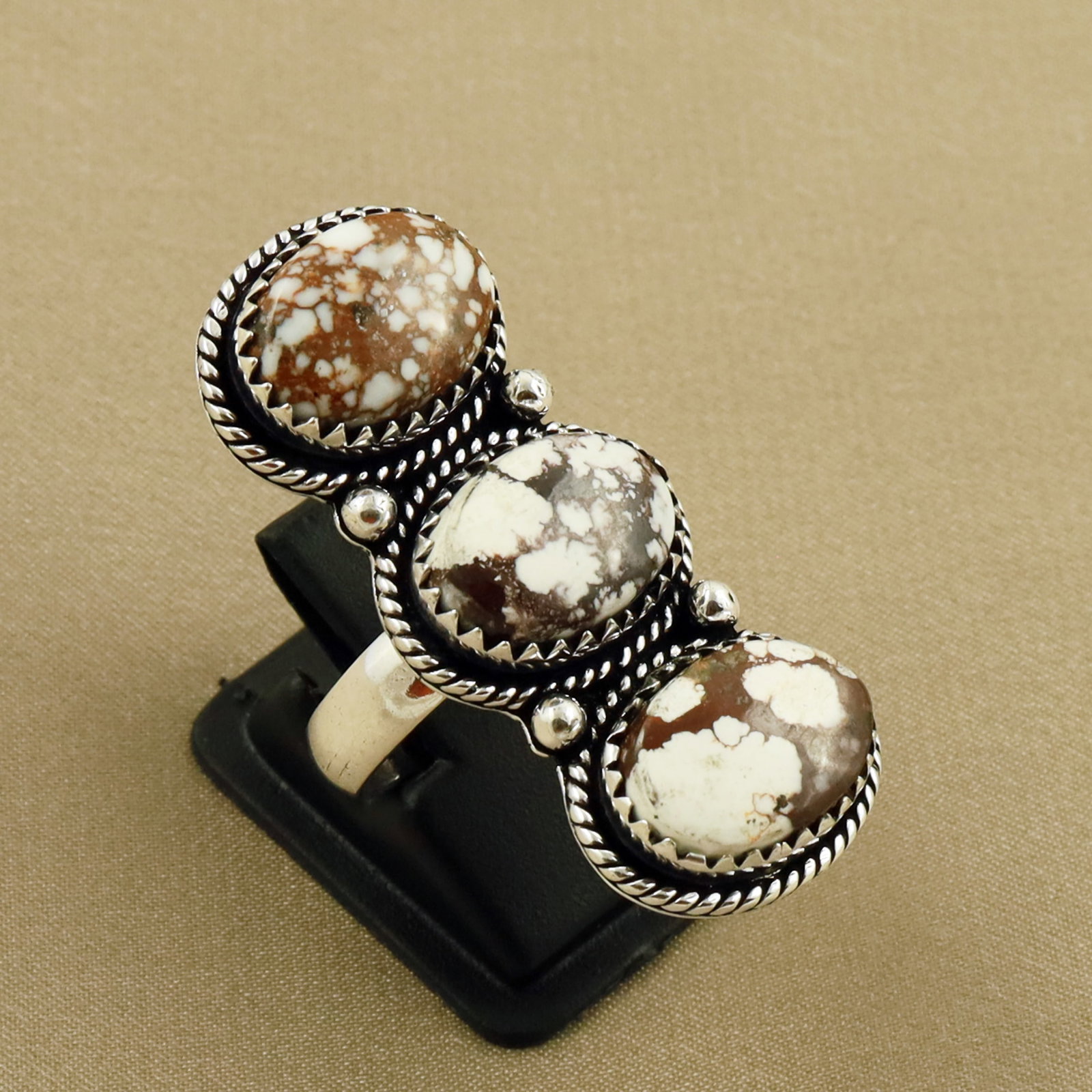 Natural Wild Horse Sterling Silver Plated Handmade Ring - 8MM: Product ID: 260703125603 Product - Handmade Silver Plated Ring Metal - 92.5 Sterling Silver Plated Ring Size - 8MM Gemstone - Wild Horse Gemstone Origin - United States Gemstone Size - 10X14 MM ( 3 St