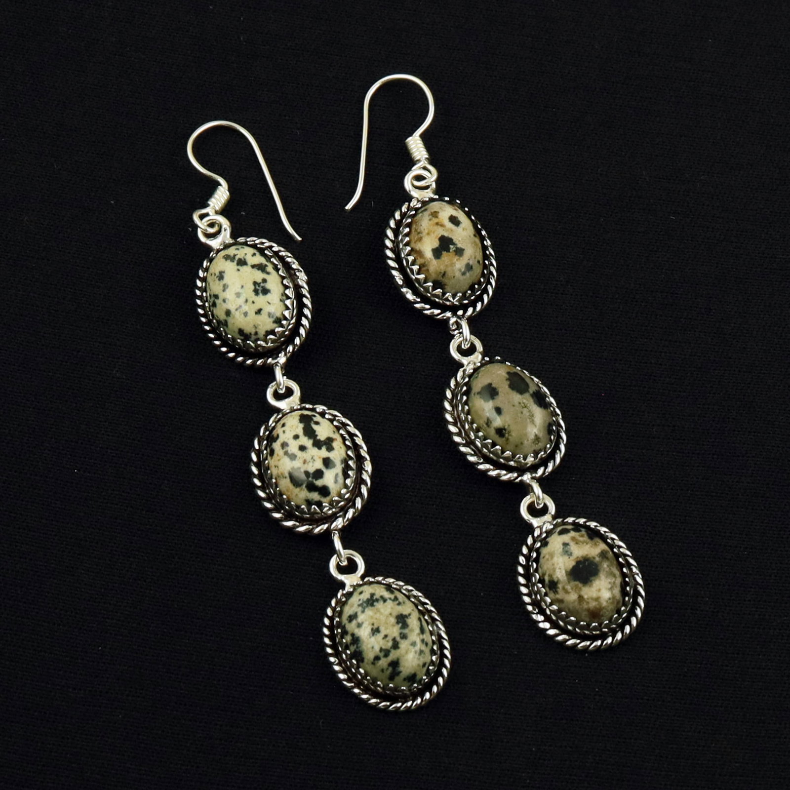Natural Dalmatian Jasper Sterling Silver Plated Handmade Stud Earring: Product ID: 260702145959 Product - Handmade Silver Plated Stud Earring Metal - 92.5 Sterling Silver Plated Earring Type - Stud Gemstone - Dalmatian Jasper Gemstone Origin - Mexico Gemstone Size - 10X1
