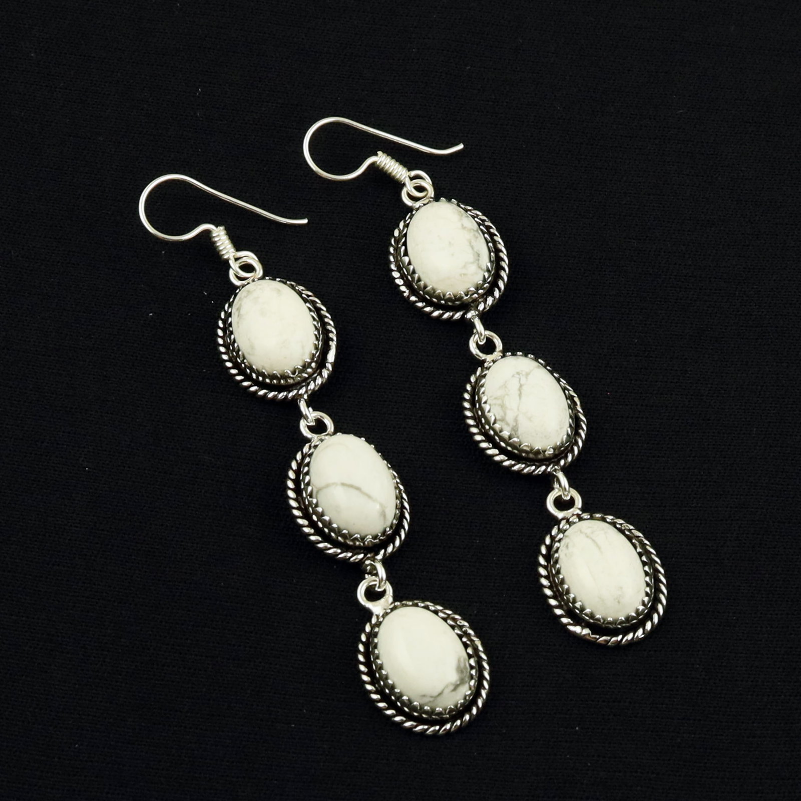 Natural Howlite Sterling Silver Plated Handmade Stud Earring: Product ID: 260702150310 Product - Handmade Silver Plated Stud Earring Metal - 92.5 Sterling Silver Plated Earring Type - Stud Gemstone - Howlite Gemstone Origin - Canada Gemstone Size - 10X14 MM ( 6 
