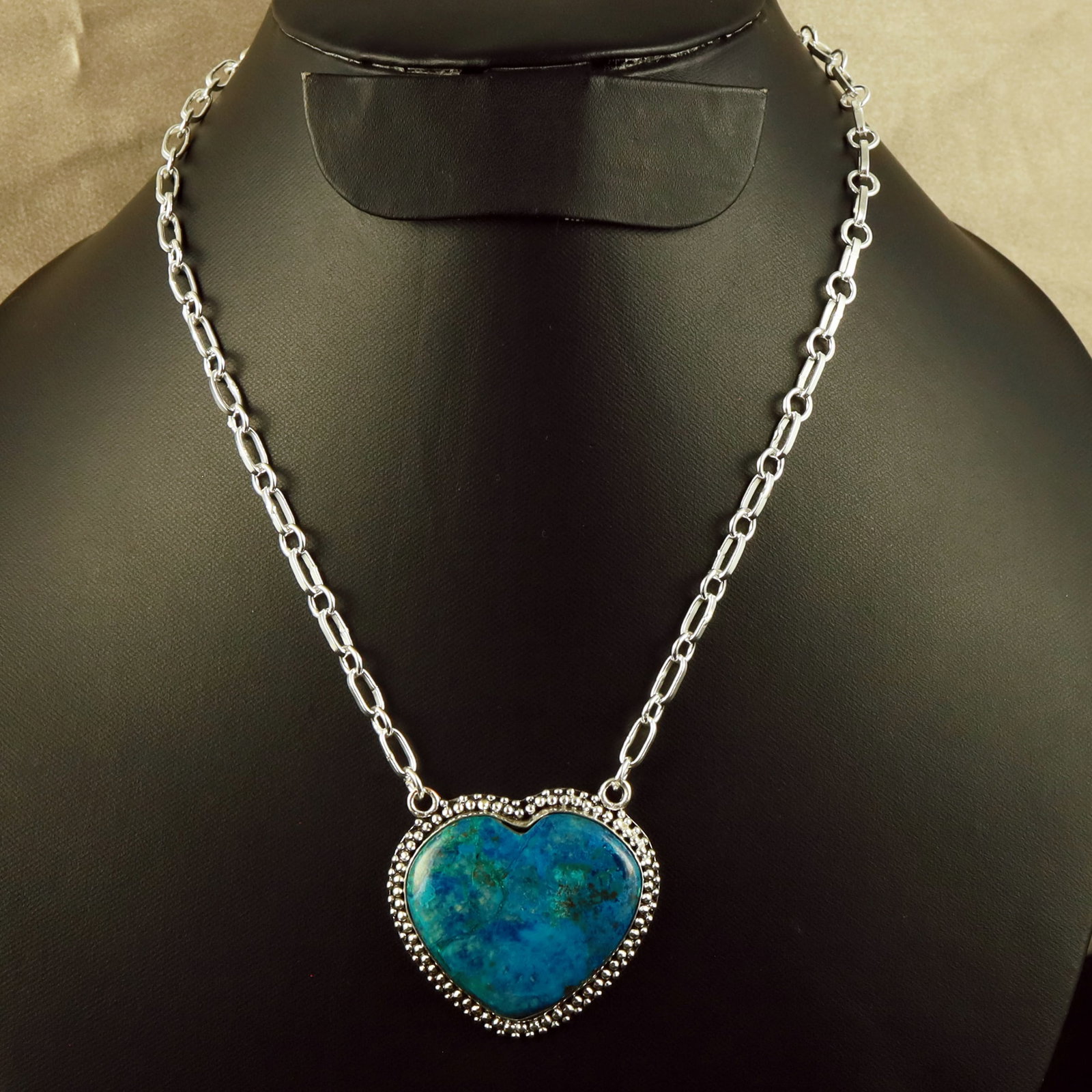 Natural Shattuckite Sterling Silver Plated Handmade Heart Necklace: Product ID: 260618122329 Product - Handmade Silver Plated Necklace Metal - 92.5 Sterling Silver Plated Necklace Length - 18 Inch Gemstone - Shattuckite Gemstone Size - 2.5X2.5 CM (1 Stone) Gemstone Or