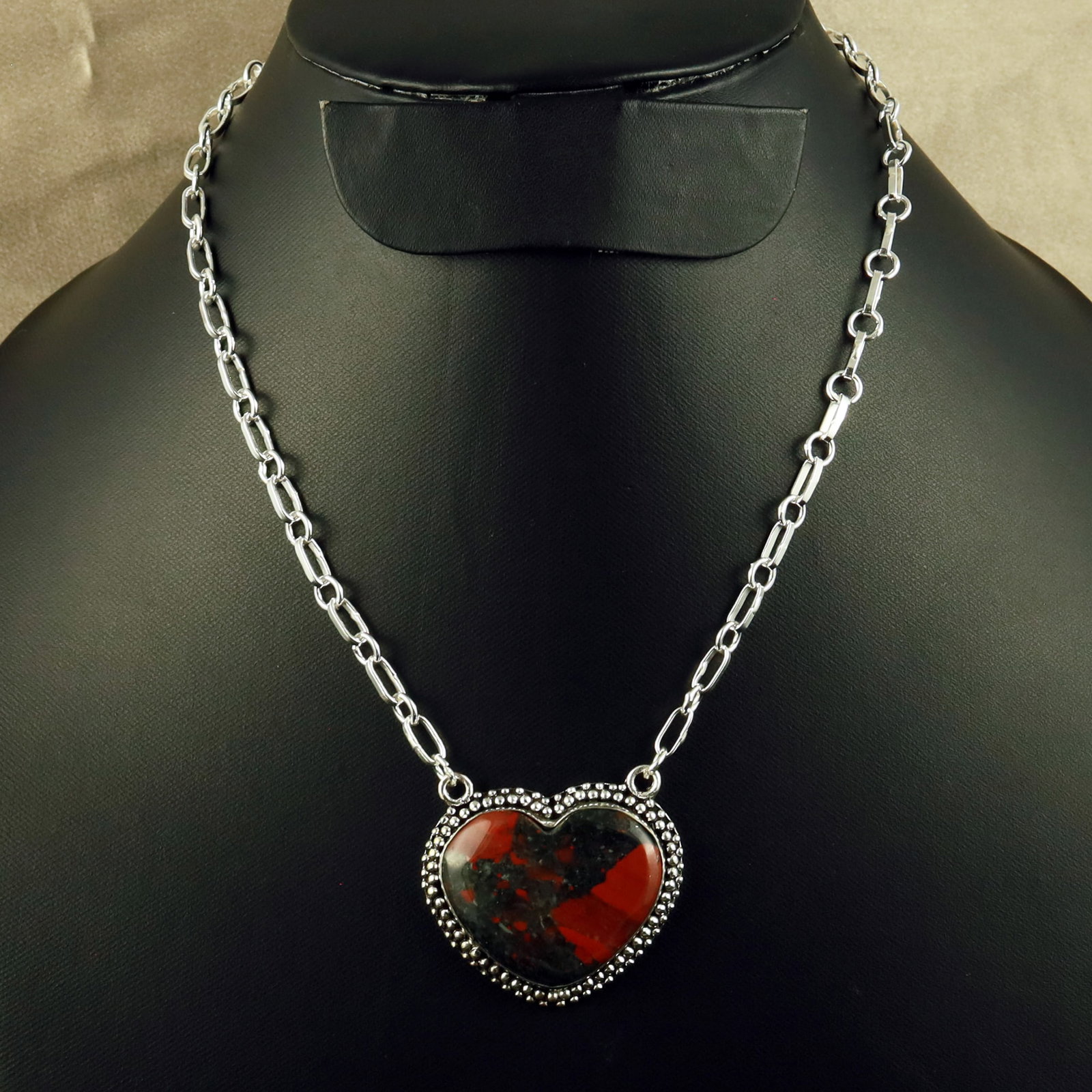 Natural Bloodstone Sterling Silver Plated Handmade Heart Necklace: Product ID: 260618121445 Product - Handmade Silver Plated Necklace Metal - 92.5 Sterling Silver Plated Necklace Length - 18 Inch Gemstone - Bloodstone Gemstone Size - 2.5X2.5 CM (1 Stone) Gemstone Ori