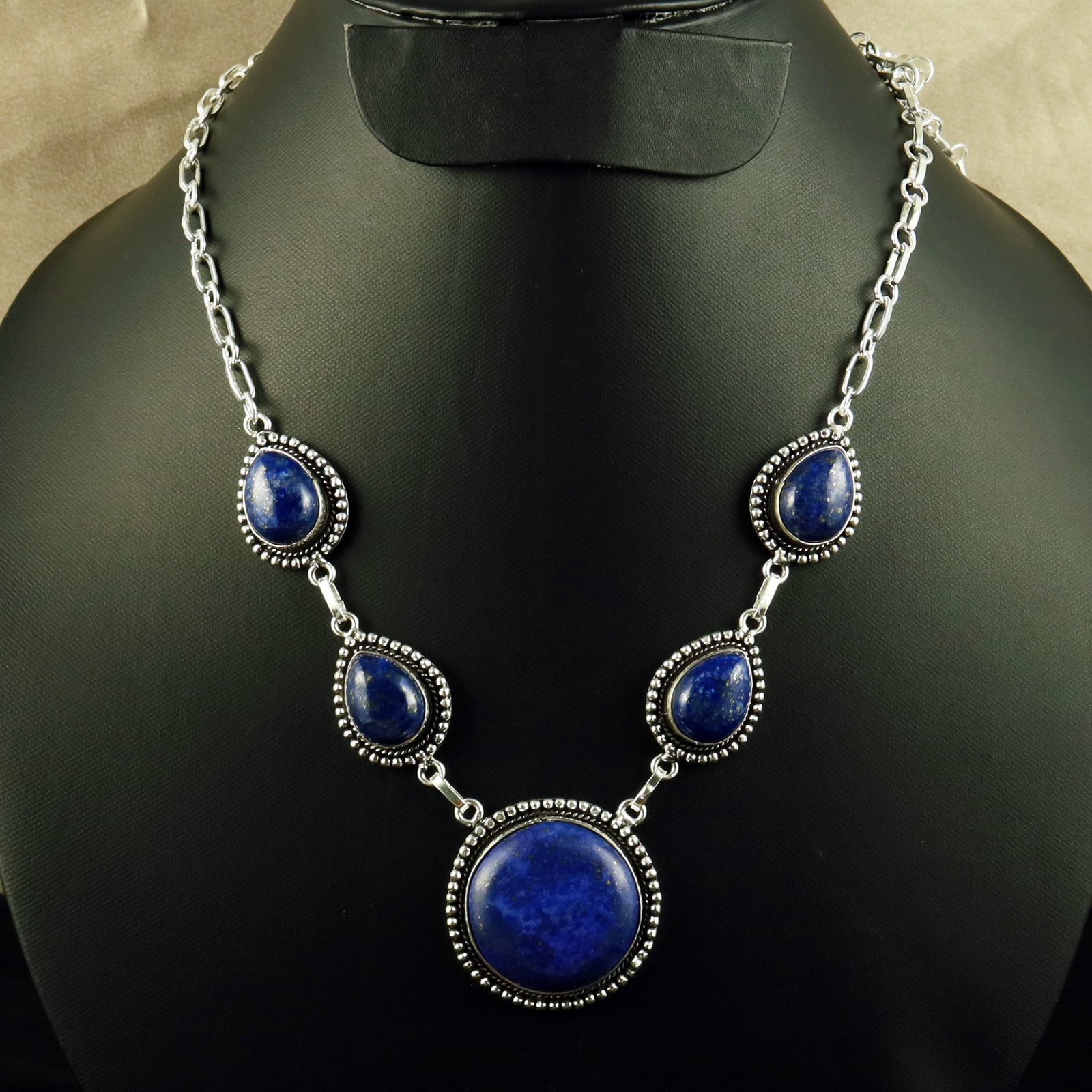 Natural Lapis Lazuli Sterling Silver Plated Handmade Necklace: Product ID: 260618115348 Product - Handmade Silver Plated Necklace Metal - 92.5 Sterling Silver Plated Necklace Length - 18 Inch Gemstone - Lapis Lazuli Gemstone Size - 12X16 MM (4 Stone), 3 CM (1 Sto