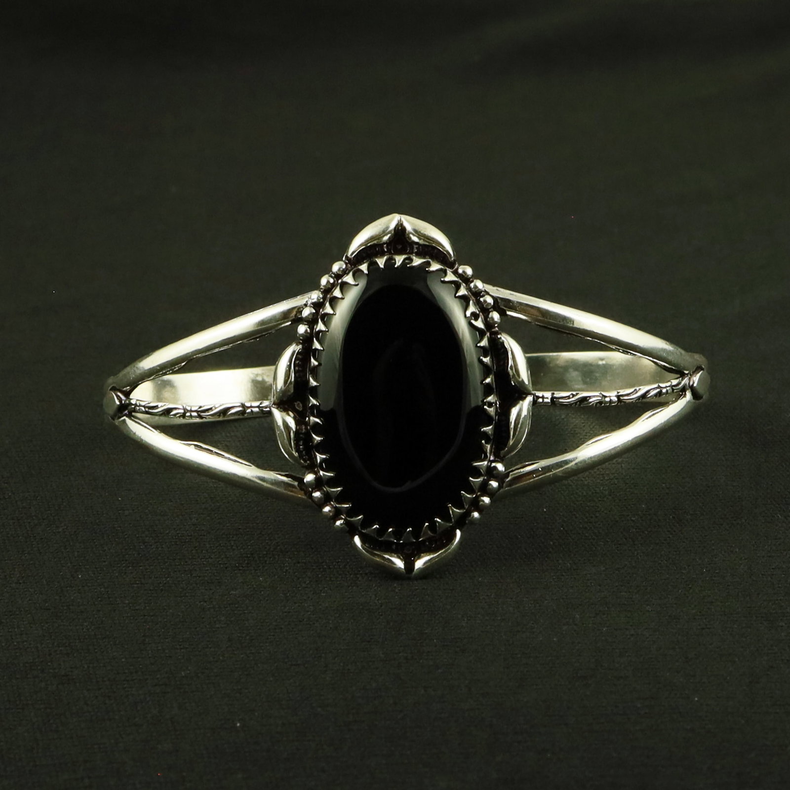 Natural Black Onyx Sterling Silver Plated Handmade Cuff Bangle (1 of 3)