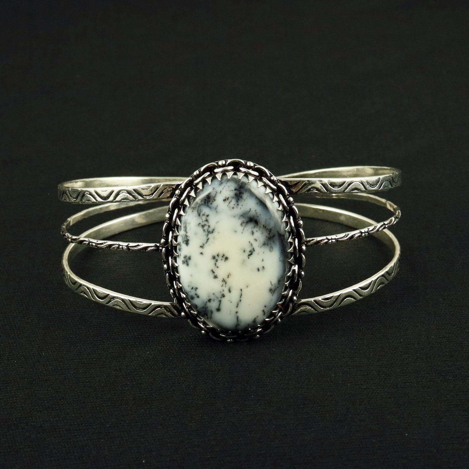 Natural Dendritic Opal Sterling Silver Plated Handmade Cuff Bangle: Product ID: 260611115030 Product - Handmade Silver Plated Cuff Bangle Metal - 92.5 Sterling Silver Plated Bangle Size - 7.5x5.5 CM (Adjustable) Gemstone - Dendritic Opal Gemstone Origin - Australia Ge