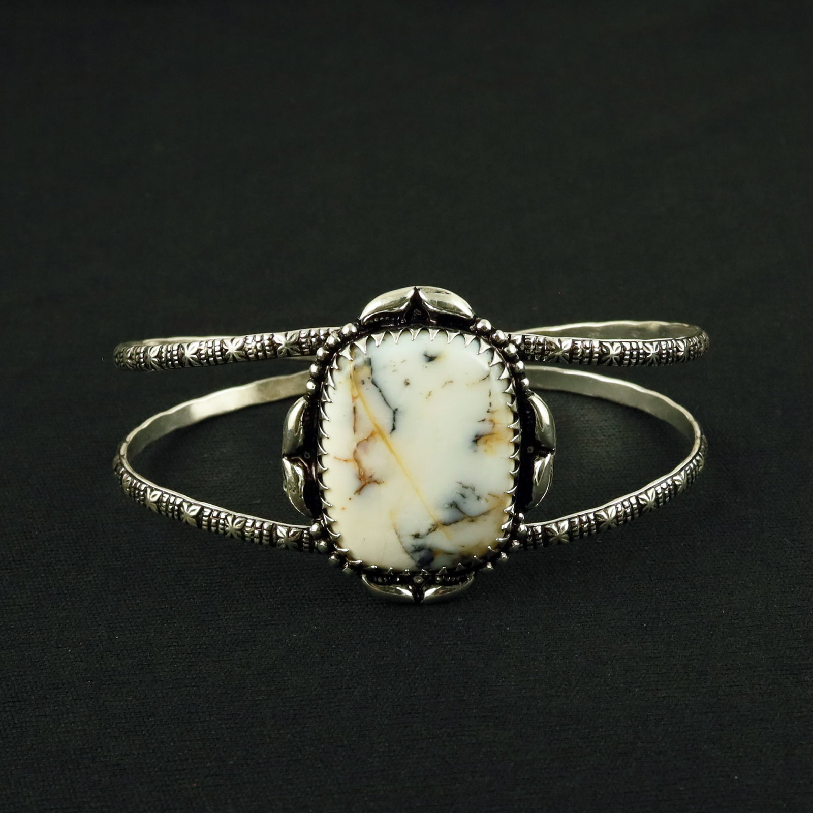 Natural Dendritic Opal Sterling Silver Plated Handmade Cuff Bangle: Product ID: 260611114629 Product - Handmade Silver Plated Cuff Bangle Metal - 92.5 Sterling Silver Plated Bangle Size - 7.5x5.5 CM (Adjustable) Gemstone - Dendritic Opal Gemstone Origin - Australia Ge
