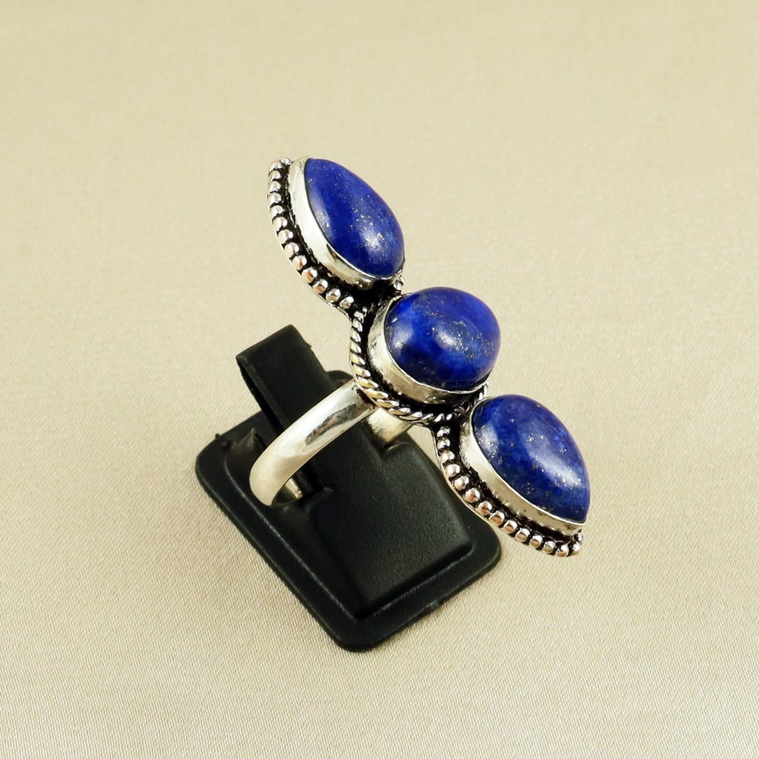Natural Lapis Lazuli Sterling Silver Plated Handmade Ring - 9.5MM: Product ID: 260609131209 Product - Handmade Silver Plated Ring Metal - 92.5 Sterling Silver Plated Ring Size - 9.5MM Gemstone - Lapis Lazuli Gemstone Origin - Afghanistan Gemstone Size - 10X14 MM ( 3 