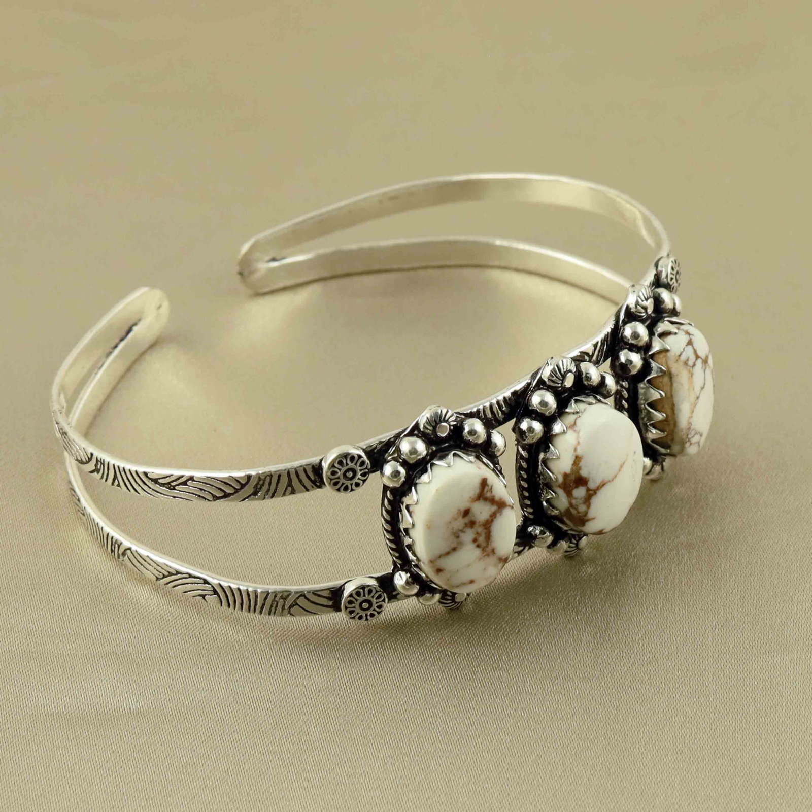 Natural Wild Horse Sterling Silver Plated Handmade Cuff Bangle: Product ID: 260528185708 Product - Handmade Silver Plated Cuff Bangle Metal - 92.5 Sterling Silver Plated Bangle Size - 7x5 CM (Adjustable) Gemstone - Wild Horse Gemstone Origin - United States Gemsto
