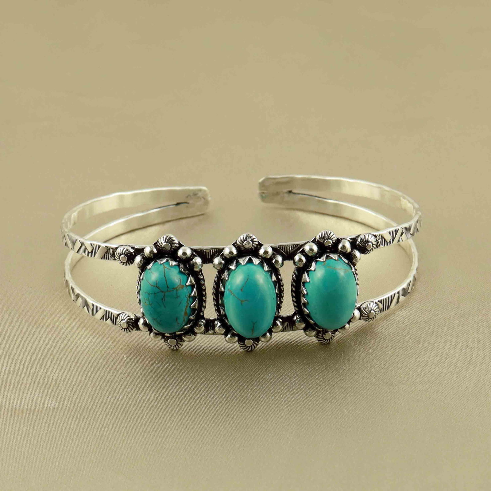 Natural Turquoise Sterling Silver Plated Handmade Cuff Bangle (1 of 4)