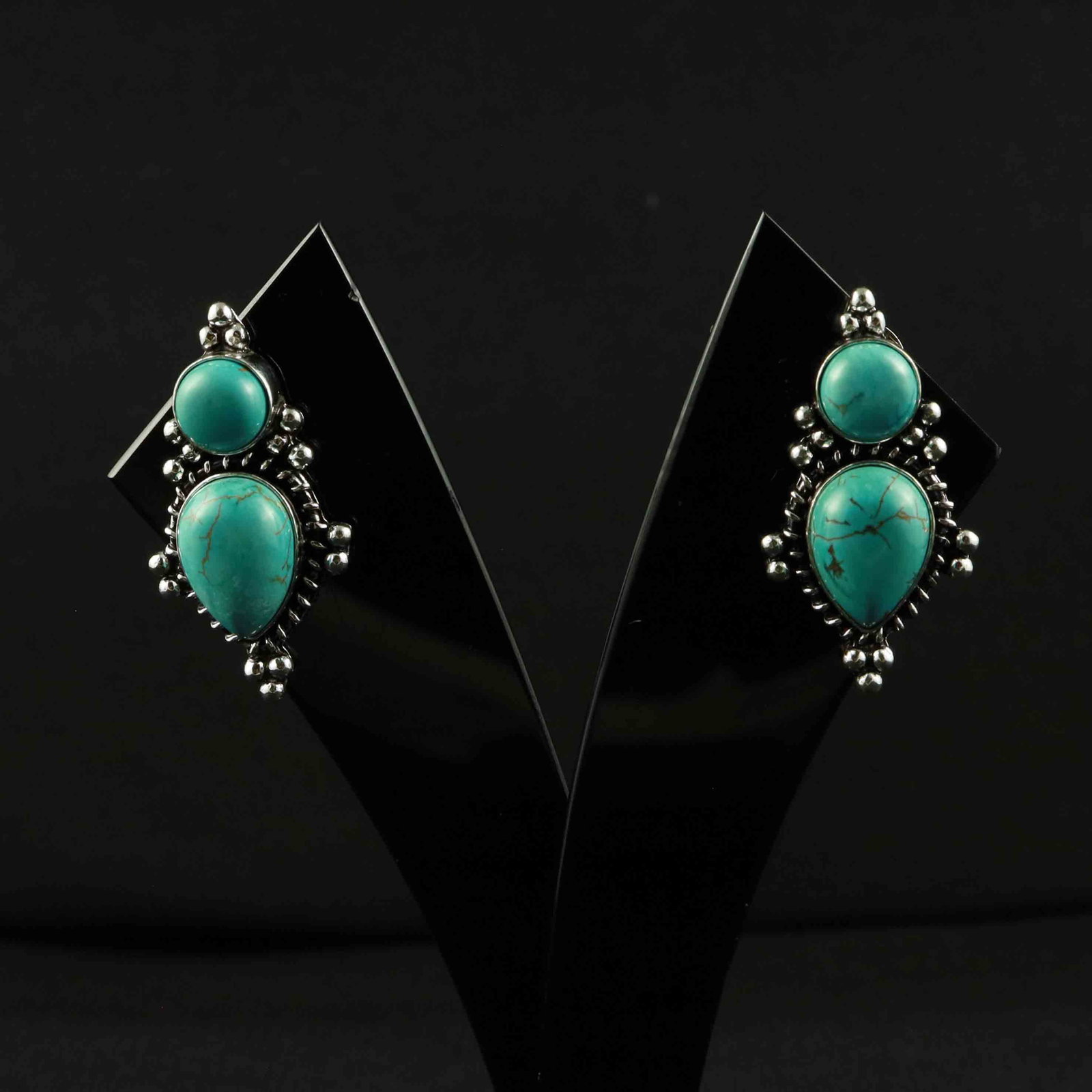Natural Turquoise Sterling Silver Plated Handmade Stud Earring: Product ID: 260522120939 Product - Handmade Silver Plated Stud Earring Metal - 92.5 Sterling Silver Plated Earring Type - Stud Gemstone - Turquoise Gemstone Origin - Tibet Gemstone Size - 10X14 MM ( 2