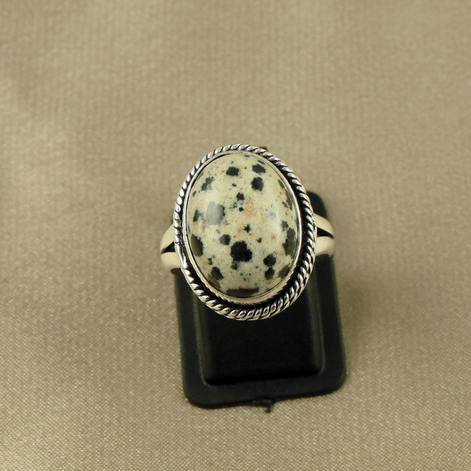 Natural Dalmatian Jasper Sterling Silver Plated Handmade Ring - 7MM: Product ID: 260520132241 Product - Handmade Silver Plated Ring Metal - 92.5 Sterling Silver Plated Ring Size - 7MM Gemstone - Dalmatian Jasper Gemstone Origin - Mexico Gemstone Size - 12X16 MM Gemston