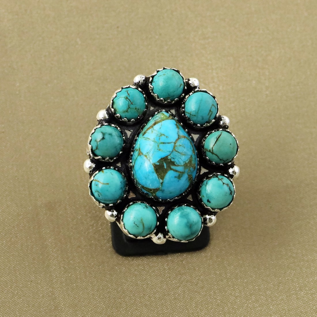 Natural Turquoise & Kingman Turquoise Sterling Silver Plated Handmade Ring - 8.5MM (1 of 3)