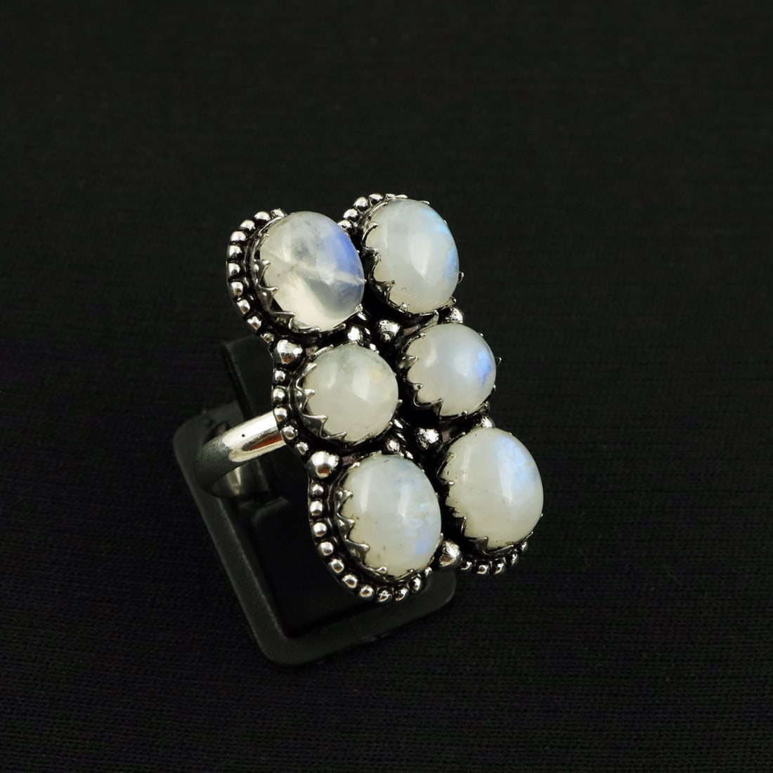 Natural Rainbow Moonstone Sterling Silver Plated Handmade Ring - 8MM ( Adjustable ): Product ID: 260820103436 Product - Handmade Silver Plated Ring Metal - 92.5 Sterling Silver Plated Ring Size - 8MM ( Adjustable ) Gemstone - Rainbow Moonstone Gemstone Origin - India Gemstone Size - 8