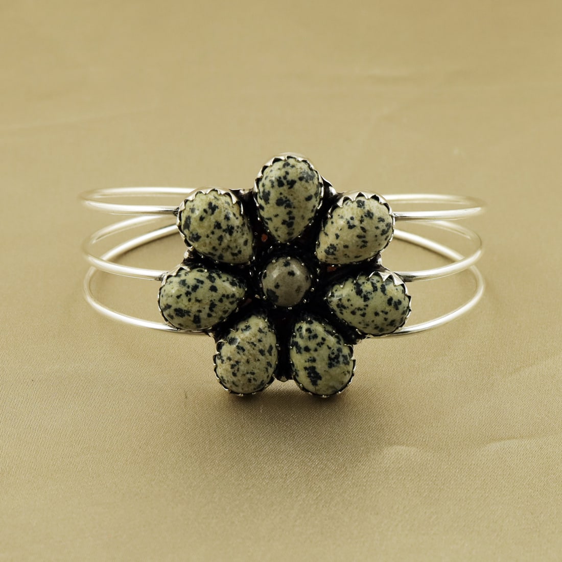 Natural Dalmatian Jasper Sterling Silver Plated Handmade Cuff Bangle (1 of 3)