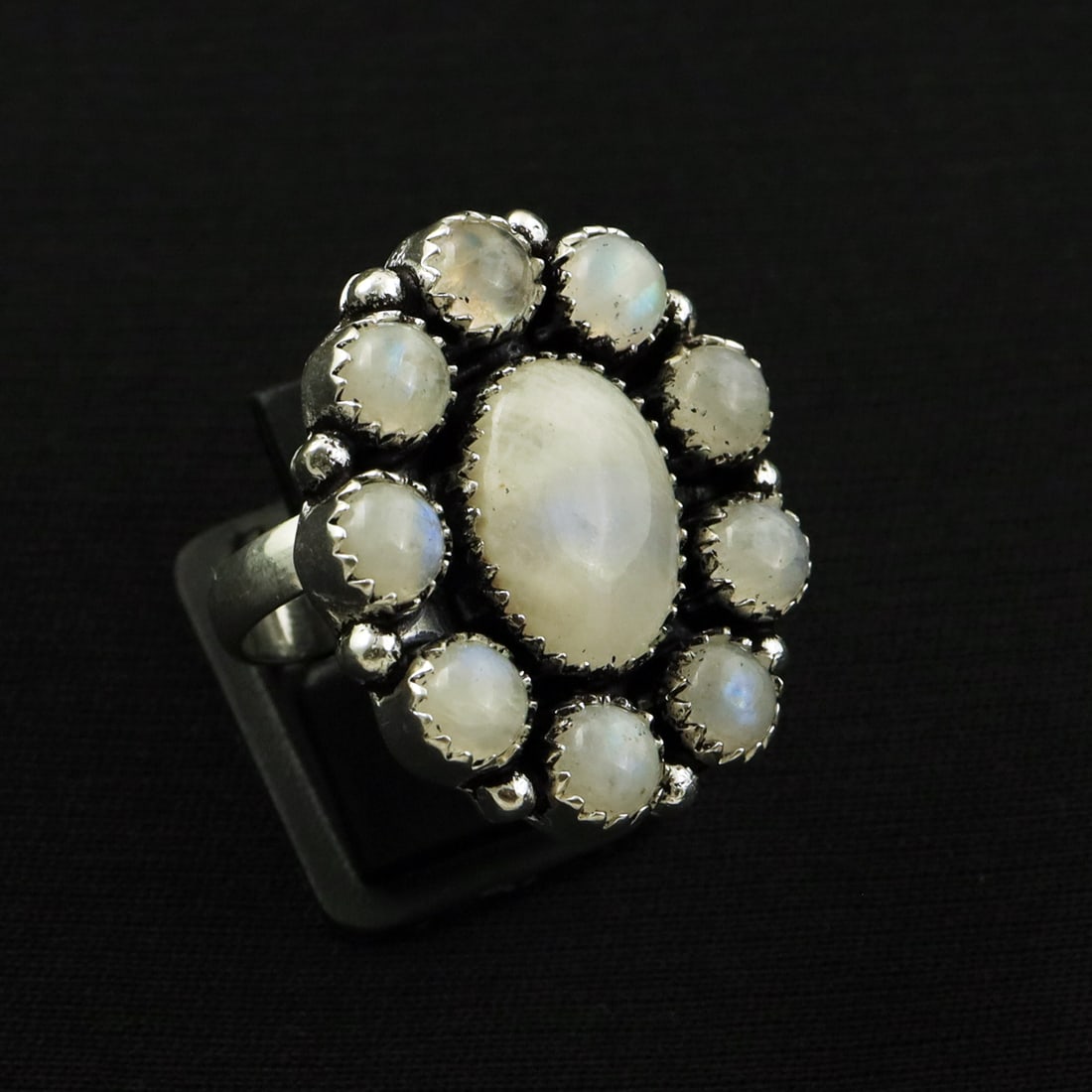 Natural Rainbow Moonstone 2 Micron Sterling Silver Plated Handmade Ring - 9MM ( Adjustable ): Product ID: 260811152546 Product - Handmade Silver Plated Ring Metal - 92.5 2 Micron Sterling Silver Plated Ring Size - 9MM ( Adjustable ) Gemstone - Rainbow Moonstone Gemstone Origin - India Gemstone