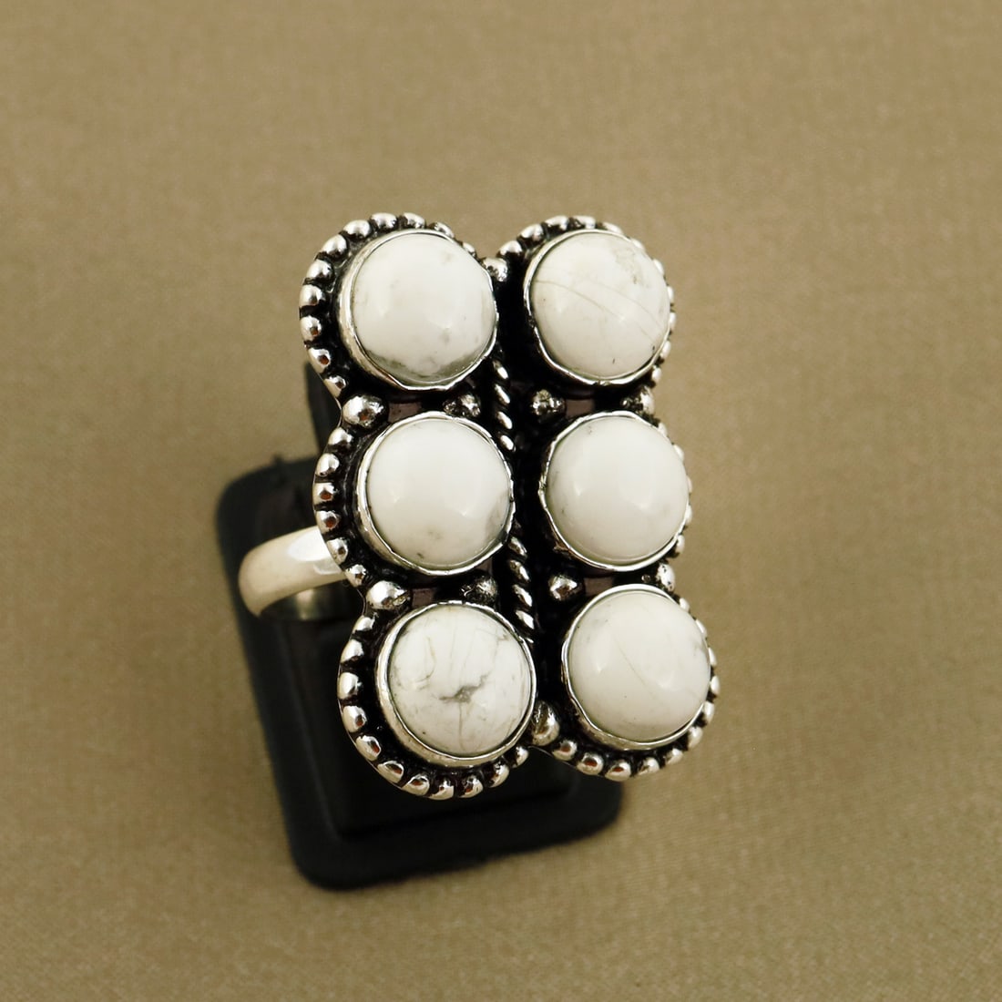 Natural Howlite Sterling Silver Plated Handmade Ring - 7MM ( Adjustable ): Product ID: 260809132354 Product - Handmade Silver Plated Ring Metal - 92.5 Sterling Silver Plated Ring Size - 7MM ( Adjustable ) Gemstone - Howlite Gemstone Origin - Canada Gemstone Size - 8MM ( 6 St