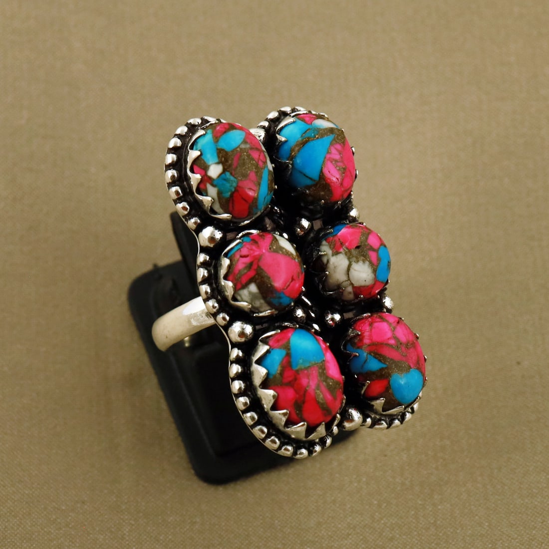 Natural Cotton Candy Sterling Silver Plated Handmade Ring - 8.5MM ( Adjustable ): Product ID: 260809124158 Product - Handmade Silver Plated Ring Metal - 92.5 Sterling Silver Plated Ring Size - 8.5MM ( Adjustable ) Gemstone - Cotton Candy Gemstone Origin - United States Gemstone Siz
