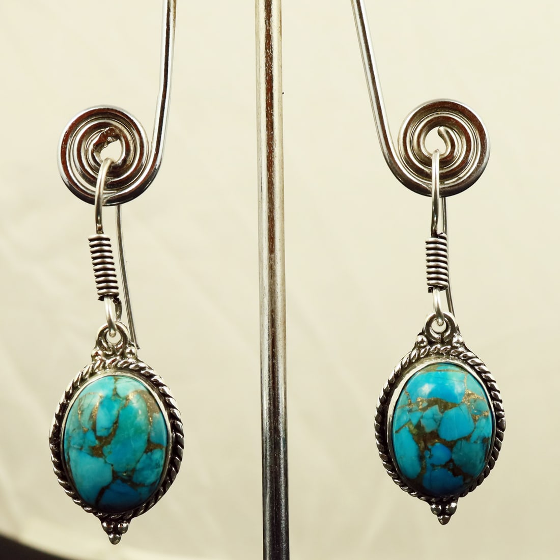 Natural Kingman Turquoise Sterling Silver Plated Handmade Stud Earring: Product ID: 260722100345 Product - Handmade Silver Plated Stud Earring Metal - 92.5 Sterling Silver Plated Earring Type - Stud Gemstone - Kingman Turquoise Gemstone Origin - United States Gemstone Siz