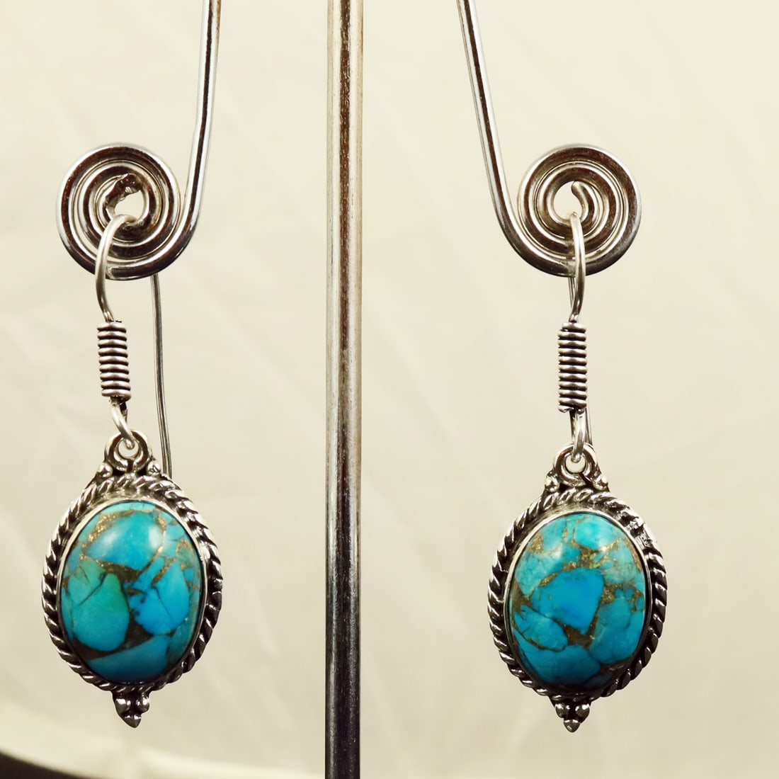 Natural Kingman Turquoise Sterling Silver Plated Handmade Stud Earring: Product ID: 260722100257 Product - Handmade Silver Plated Stud Earring Metal - 92.5 Sterling Silver Plated Earring Type - Stud Gemstone - Kingman Turquoise Gemstone Origin - United States Gemstone Siz