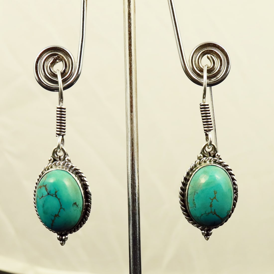 Natural Turquoise Sterling Silver Plated Handmade Stud Earring: Product ID: 260722100031 Product - Handmade Silver Plated Stud Earring Metal - 92.5 Sterling Silver Plated Earring Type - Stud Gemstone - Turquoise Gemstone Origin - Tibet Gemstone Size - 12X16 MM ( 2