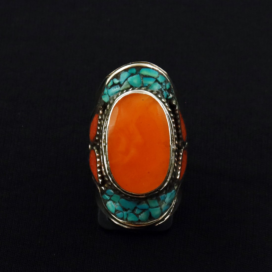 Tibetan Turquoise & Copal Handmade Ethnic Ring - 10MM: Product ID: 260721175137 Product - Tibetan Handmade Ethnic Ring Ring Size - 10MM Ring Weight - 17 Gram Gemstone - Turquoise & Copal & Lapis Lazuli Metal - Brass & Copper mix Metal Origin - Nepal Count
