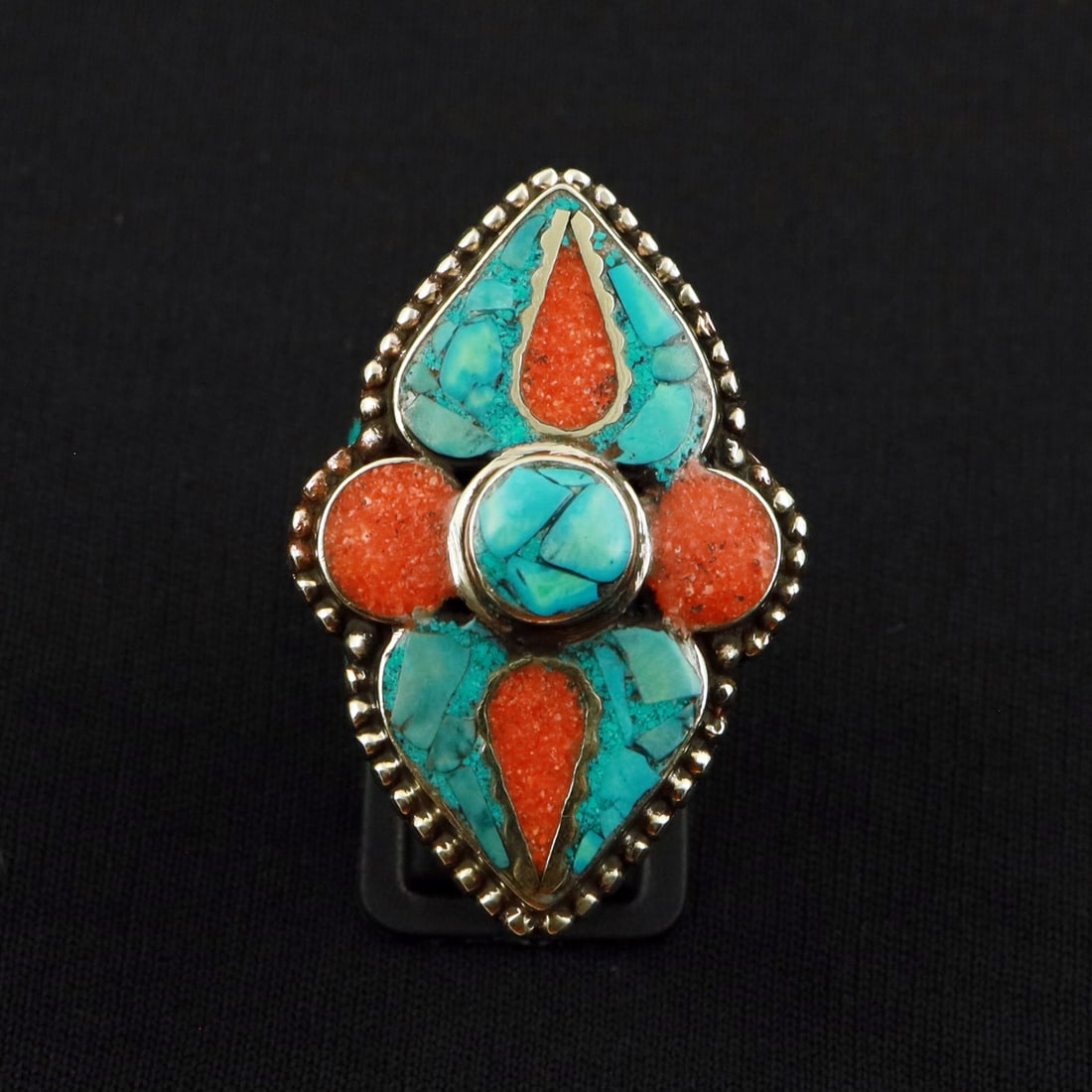 Tibetan Turquoise & Coral Handmade Ethnic Ring - 9.5MM: Product ID: 260721171159 Product - Tibetan Handmade Ethnic Ring Ring Size - 9.5MM Ring Weight - 19 Gram Gemstone - Turquoise & Coral Metal - Brass & Copper mix Metal Origin - Nepal Country/Region of M