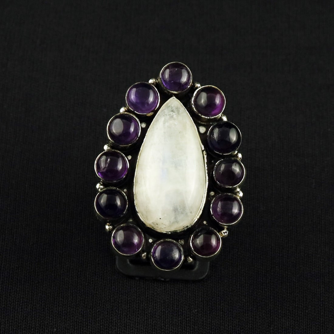 Natural Rainbow Moonstone & Amethyst Sterling Silver Plated Handmade Ring - 10MM: Product ID: 260720151013 Product - Handmade Silver Plated Ring Metal - 92.5 Sterling Silver Plated Ring Size - 10MM Gemstone - Rainbow Moonstone & Amethyst Gemstone Origin - India & Africa Gemstone Si