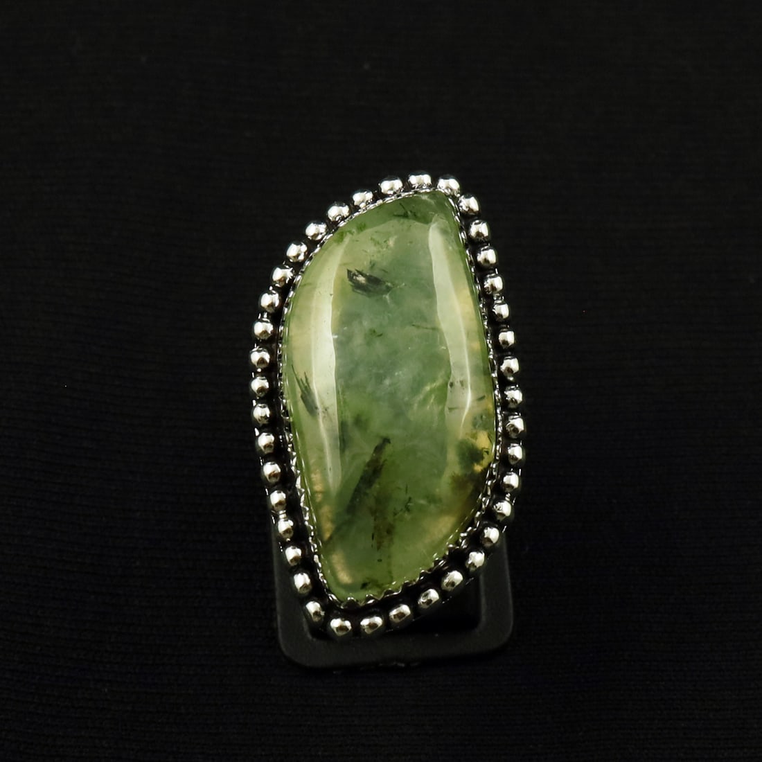 Natural Prehnite Sterling Silver Plated Handmade Ring - 8MM: Product ID: 260711185048 Product - Handmade Silver Plated Ring Metal - 92.5 Sterling Silver Plated Ring Size - 8MM Gemstone - Prehnite Gemstone Origin - South Africa Gemstone Size - 3.5X1.5 CM Gemston