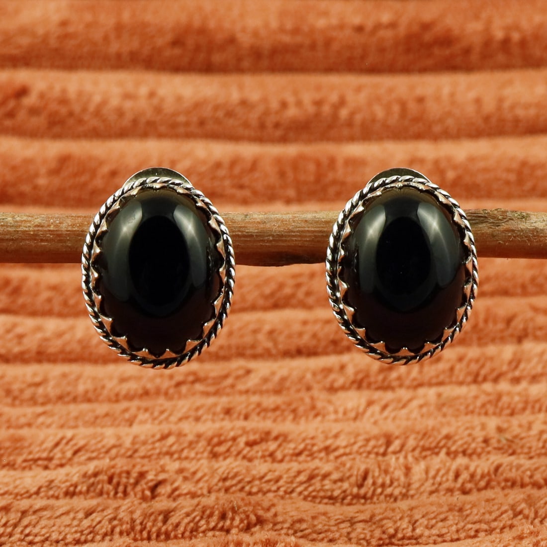 Natural Black Onyx Sterling Silver Plated Handmade Stud Earring (1 of 3)