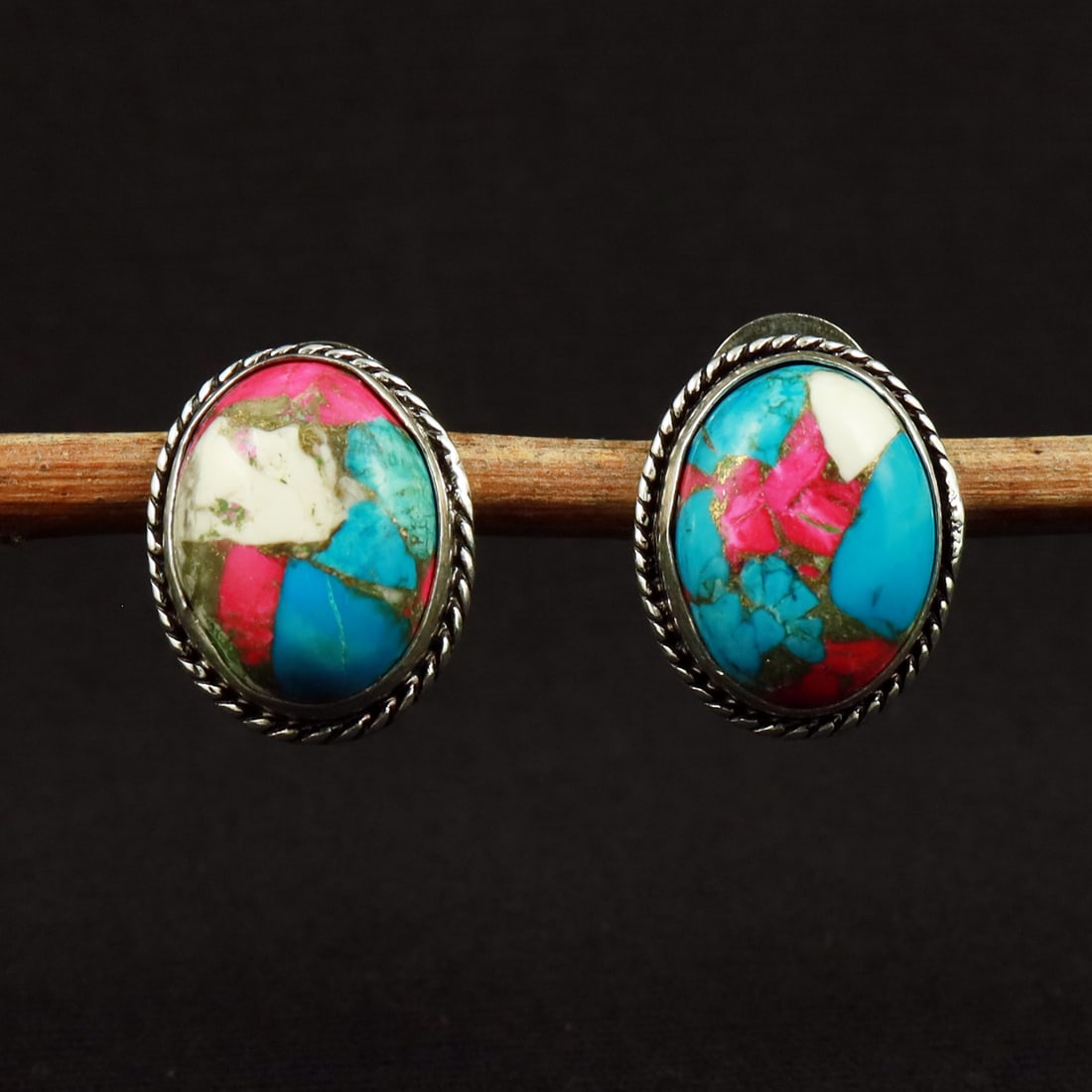 Natural Cotton Candy Sterling Silver Plated Handmade Stud Earring: Product ID: 260711131042 Product - Handmade Silver Plated Stud Earring Metal - 92.5 Sterling Silver Plated Earring Type - Stud Gemstone - Cotton Candy Gemstone Origin - United States Gemstone Size - 1