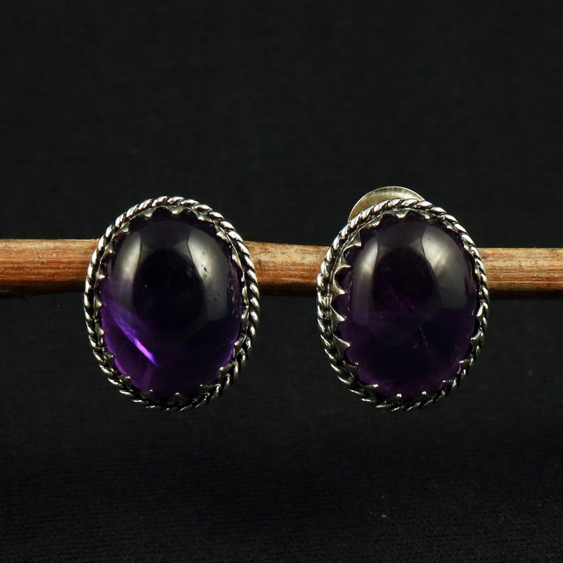 Natural Amethyst Sterling Silver Plated Handmade Stud Earring: Product ID: 260711131941 Product - Handmade Silver Plated Stud Earring Metal - 92.5 Sterling Silver Plated Earring Type - Stud Gemstone - Amethyst Gemstone Origin - Africa Gemstone Size - 12X16 MM ( 2