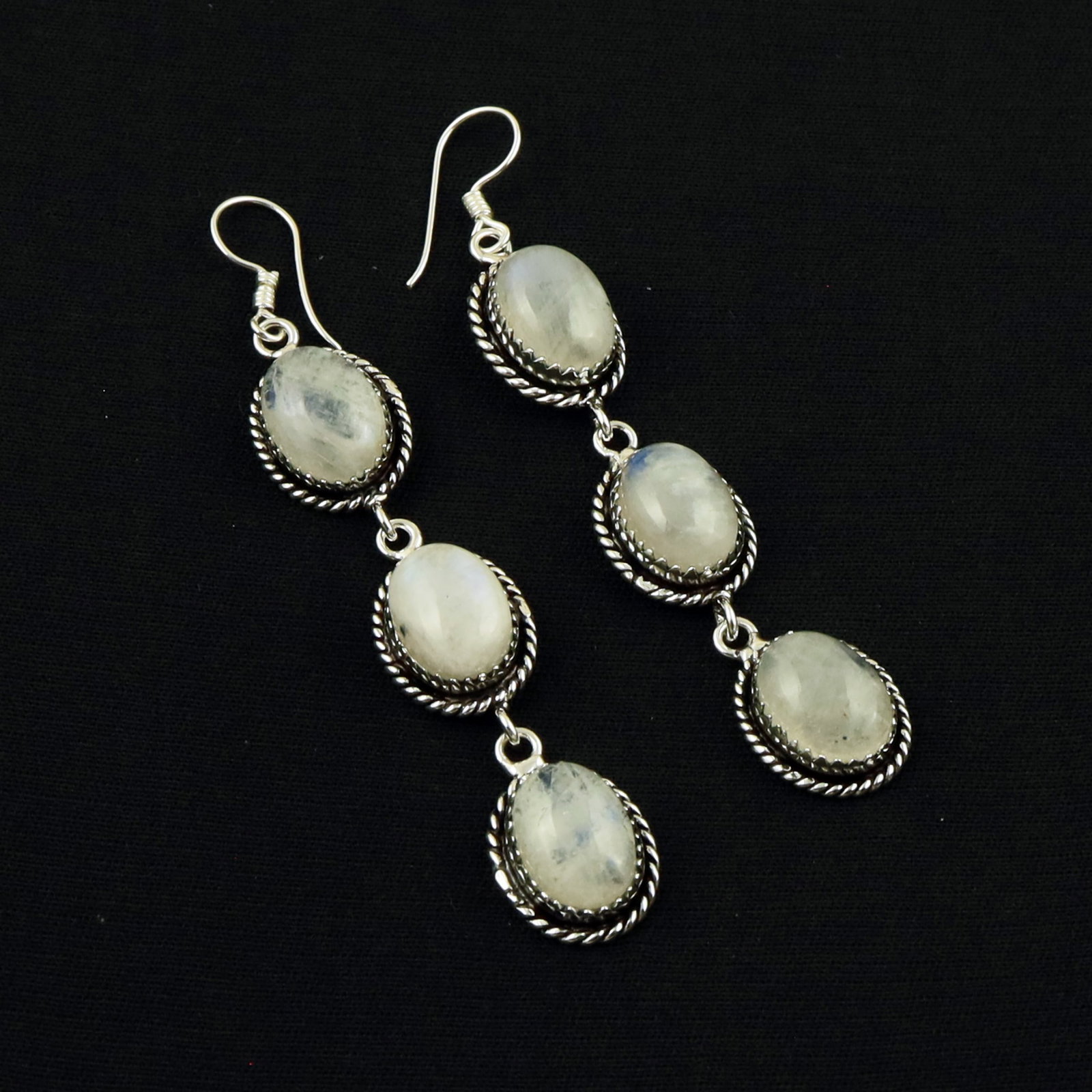 Natural Rainbow Moonstone Sterling Silver Plated Handmade Stud Earring (1 of 3)