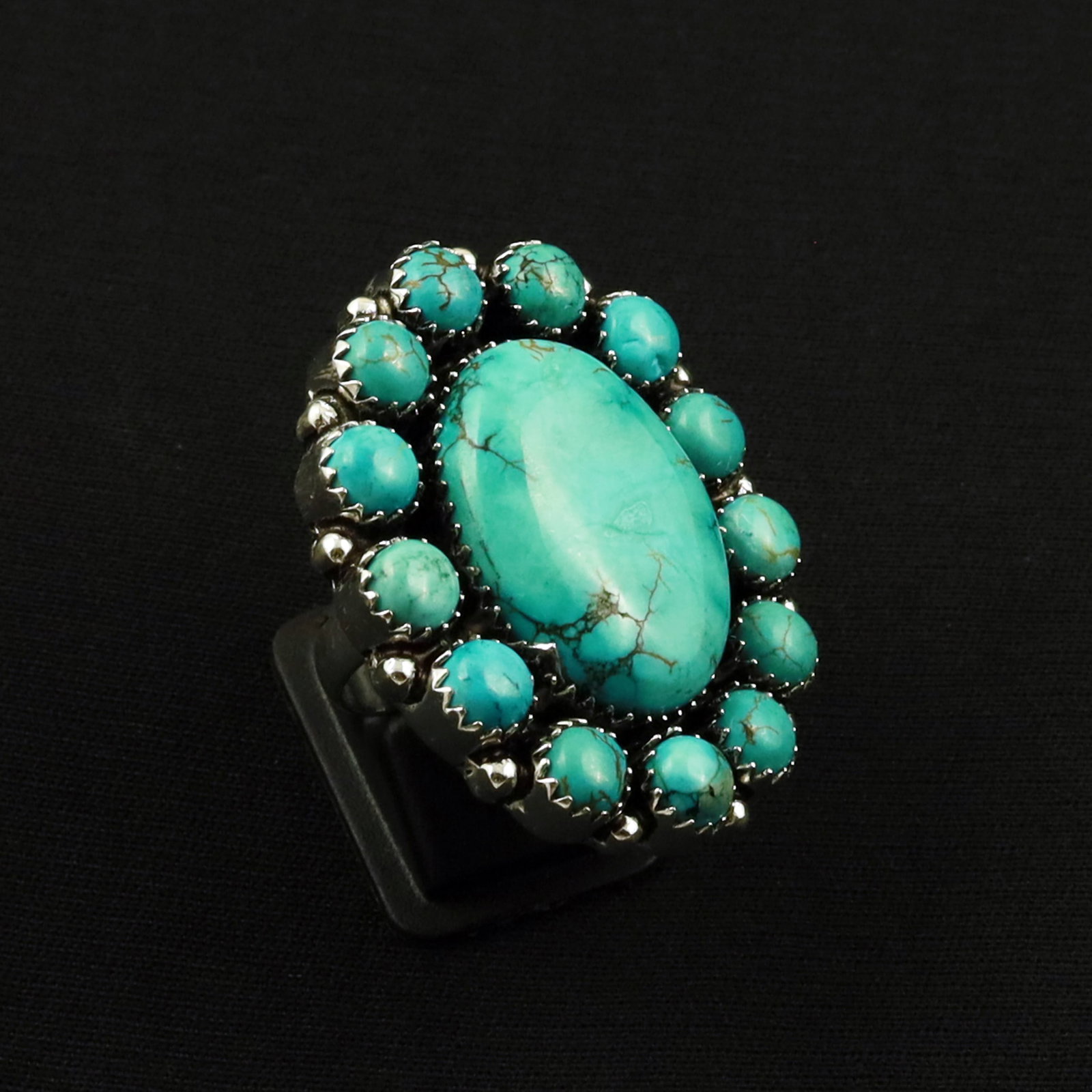 Natural Turquoise Sterling Silver Plated Handmade Ring - 8.5MM: Product ID: 260701180626 Product - Handmade Silver Plated Ring Metal - 92.5 Sterling Silver Plated Ring Size - 8.5MM Gemstone -Turquoise Gemstone Origin - Tibet Gemstone Size - 2.5X2 CM / 6MM ( 13 Sto