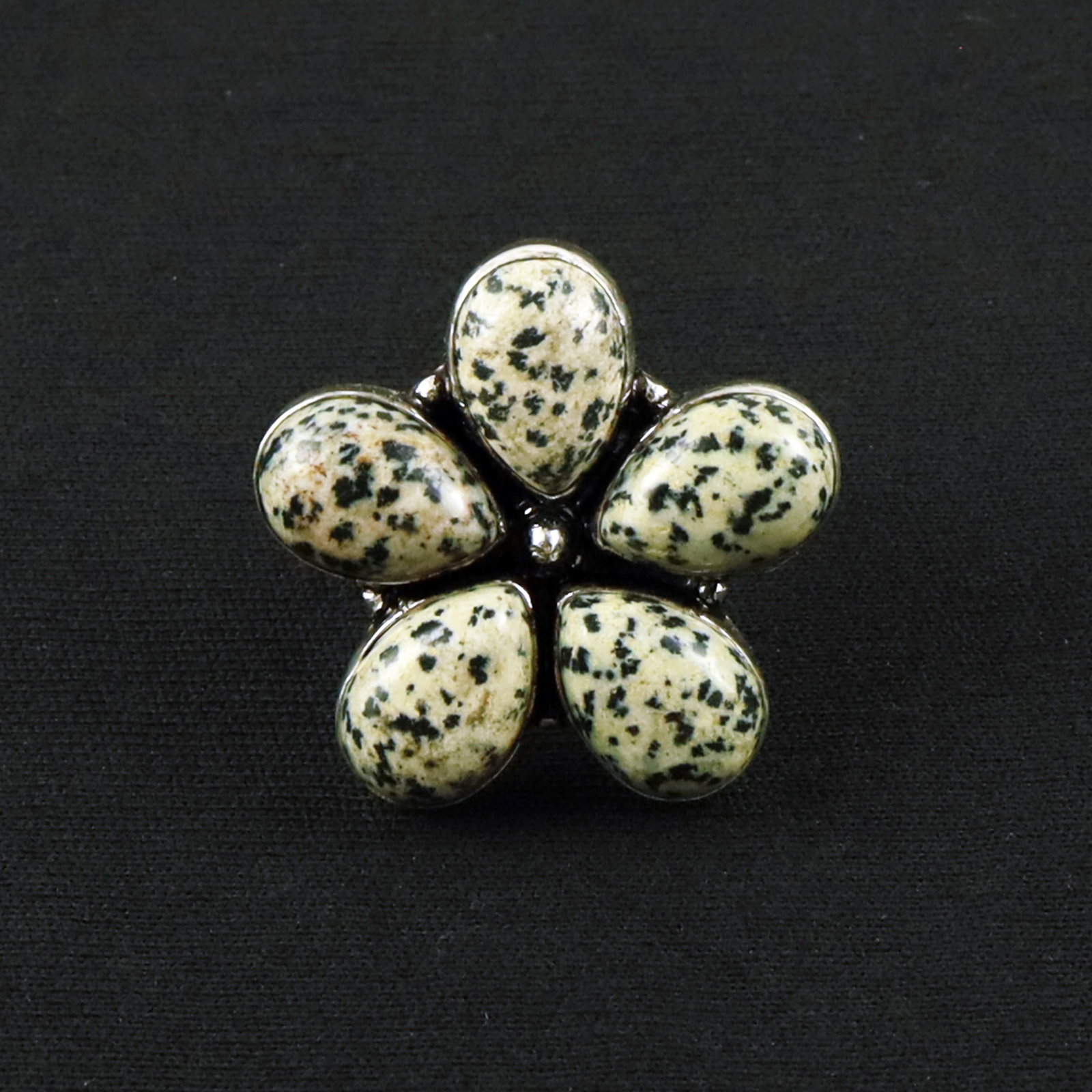 Natural Dalmatian Jasper Sterling Silver Plated Handmade Ring - 8MM: Product ID: 260620131913 Product - Handmade Silver Plated Ring Metal - 92.5 Sterling Silver Plated Ring Size - 8MM Gemstone - Dalmatian Jasper Gemstone Origin - Mexico Gemstone Size - 10X14 MM ( 5 Sto